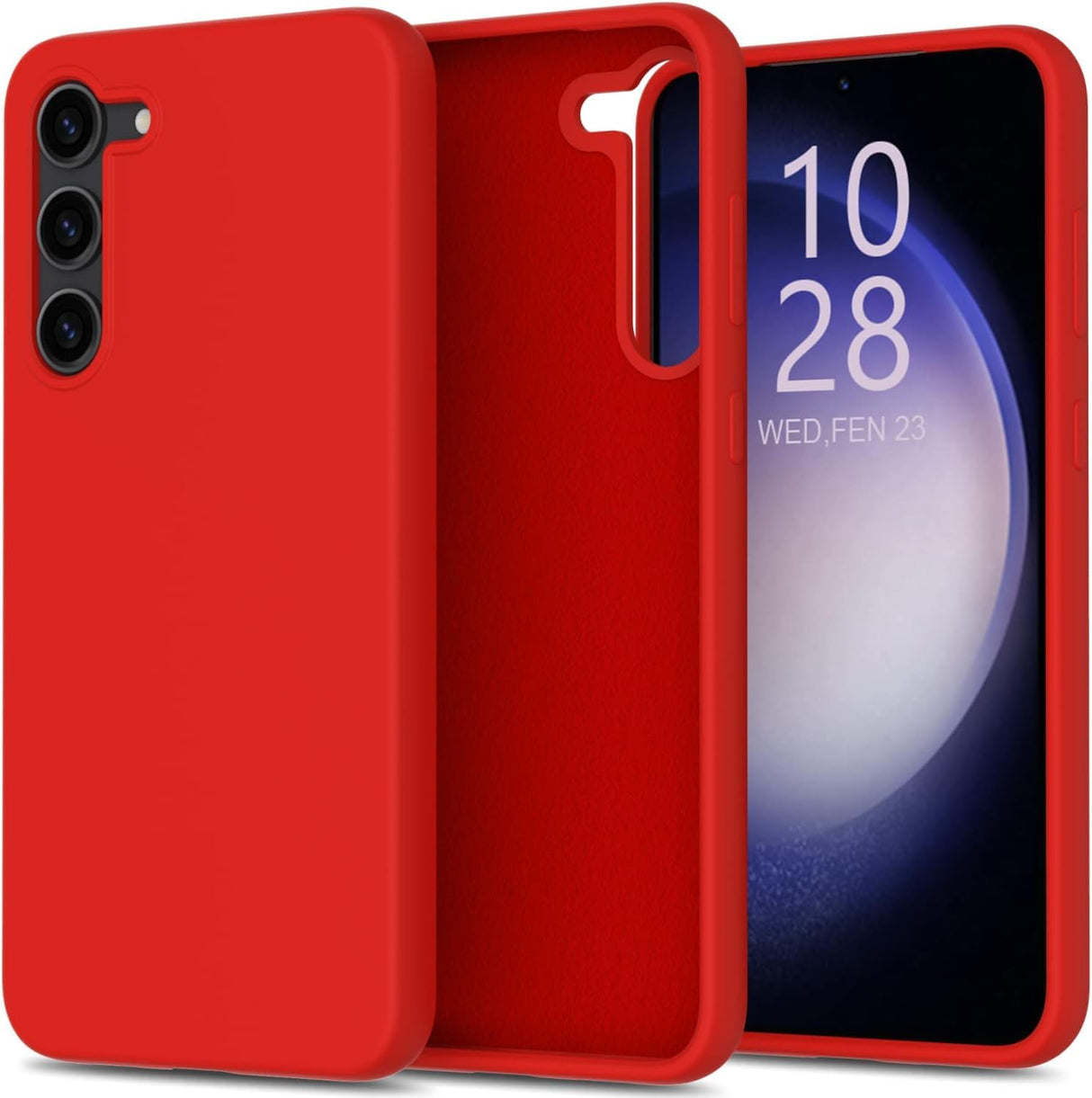 جراب AWH لهاتف Galaxy S23+ Plus - غطاء سيليكون سائل حريري خفيف الوزن وخفيف الوزن - بطانة من الألياف الدقيقة مقاومة للخدش - مصمم للنساء والفتيات - جراب هاتف واقٍ (أحمر)