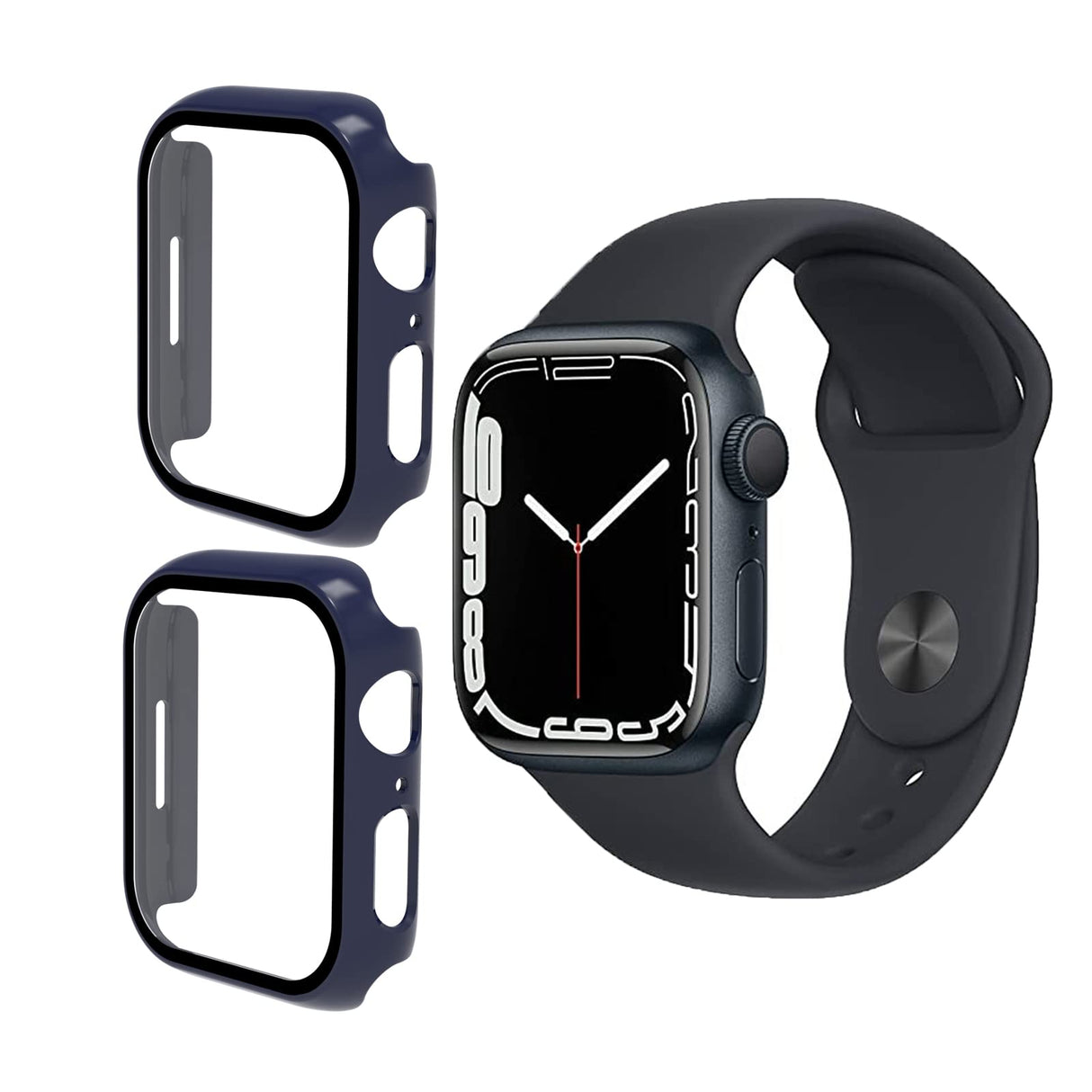 [2 Pack] YXTBB Screen Protector Tempered Glass for Apple Watch Series 7 45mm, Hard PC case with Bumper Cover Sensitive Touch Full Coverage Protective Case for Apple Watch Series 7 Accessories, Bule