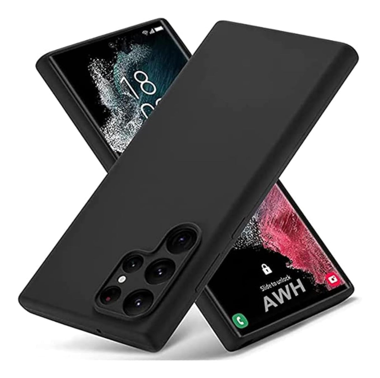 جراب AWH لهاتف Galaxy S22 Ultra من السيليكون السائل، جراب S22 Ultra الملمس السميك من مطاط السيليكون مع بطانة ناعمة من الألياف الدقيقة، جراب هاتف رفيع لحماية كاملة للكاميرا لهاتف Samsung S22 Ultra (شفاف)