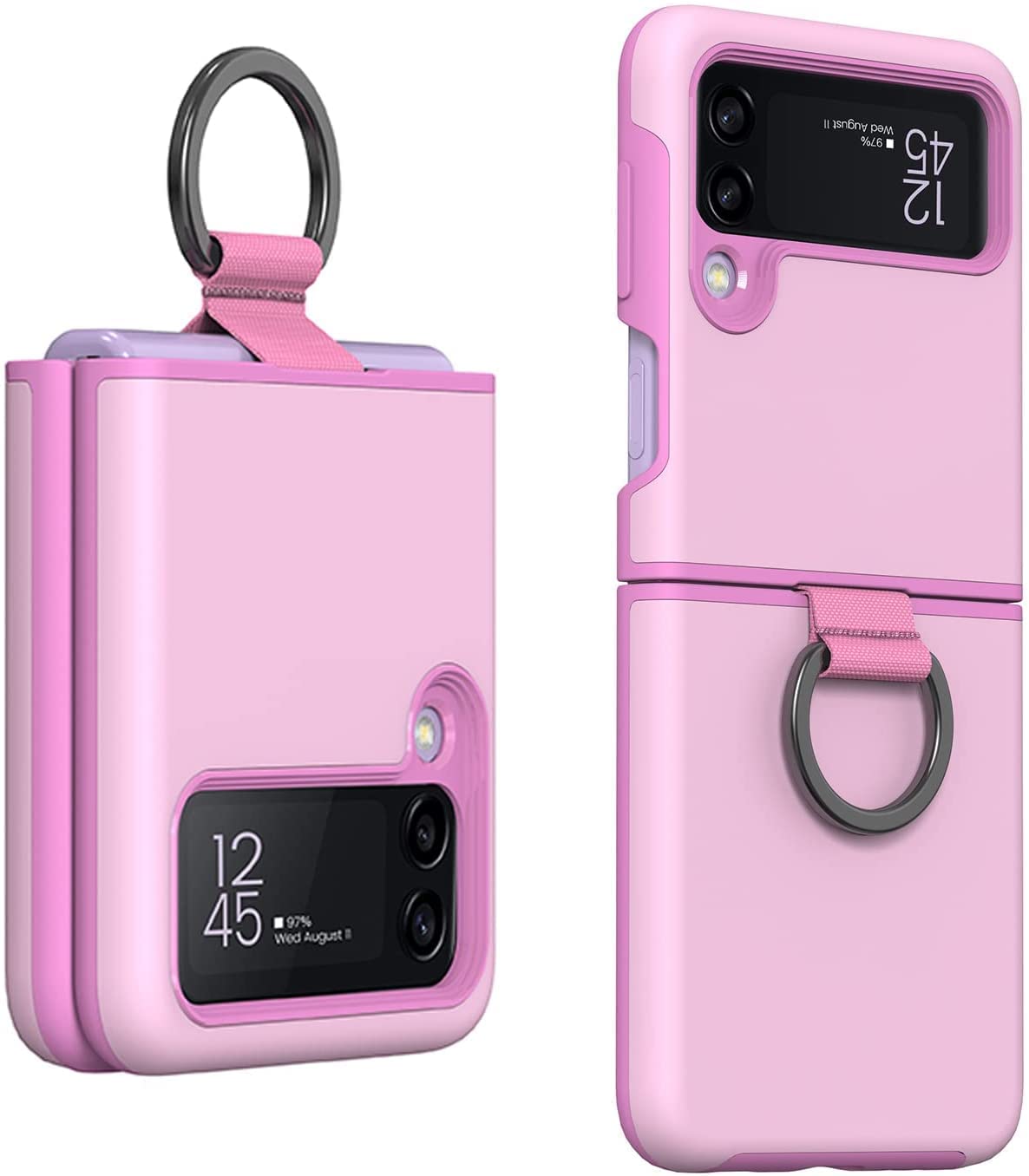 Aidashine Galaxy Flip 3 Case with Ring, Samsung Z Flip 3 Case with Ring, 2-in-1 Ring Armor Case Protective Cover with Ring for Samsung Galaxy Z Flip 3 5G 2021 (Pink)