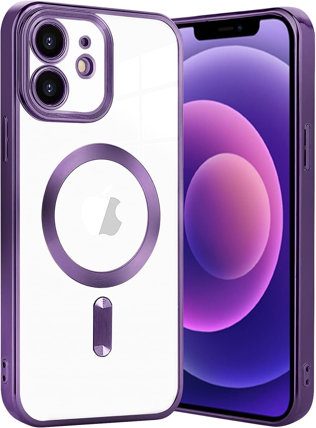 Zubitech iPhone 12 Magnetic Case for Case [Compatible with MagSafe] Camera Lens Protector Plating Luxury Cover for Women Men Clear Soft Shockproof Protective Case (iPhone 12, Purple)