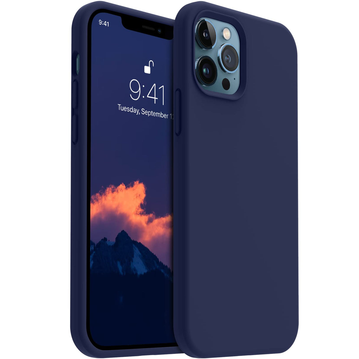 جراب AOTESIER متوافق مع iPhone 12 Pro Max مقاس 6.7 بوصة (2020)، جراب واقٍ كامل الجسم من المطاط السيليكوني السائل الناعم فائق النحافة (أزرق داكن)