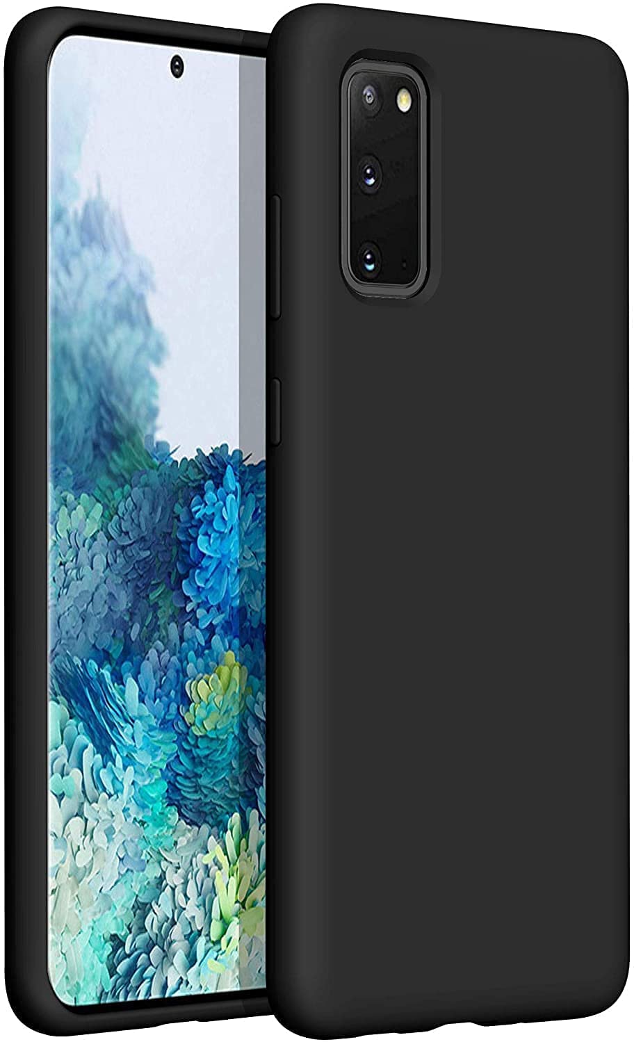غطاء AWH من السيليكون السائل لهاتف Galaxy S20، بلمسة نهائية ناعمة غير لامعة، مقاوم للصدمات، مصمم لهاتف Samsung Galaxy S20 4G - أسود. (أسود)