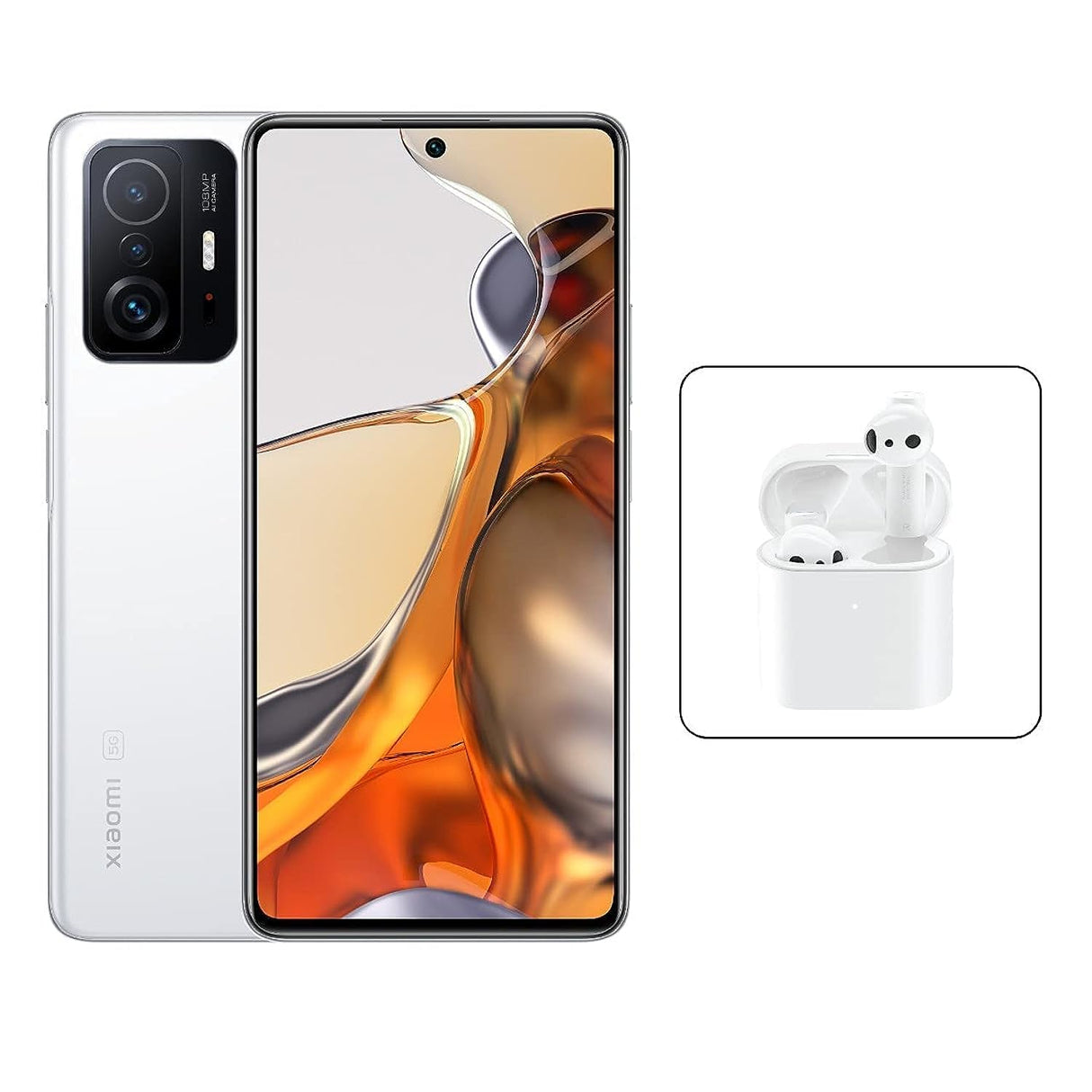 شاومي 11T برو ثنائي الشريحة، شاشة AMOLED Dotdisplay، لون أبيض، ذاكرة وصول عشوائي 8 جيجابايت، سعة تخزين 256 جيجابايت، يدعم تقنية 5G، مع سماعات أذن لاسلكية Mi True، إصدار 2S، شاومي 11T برو، Mzb09