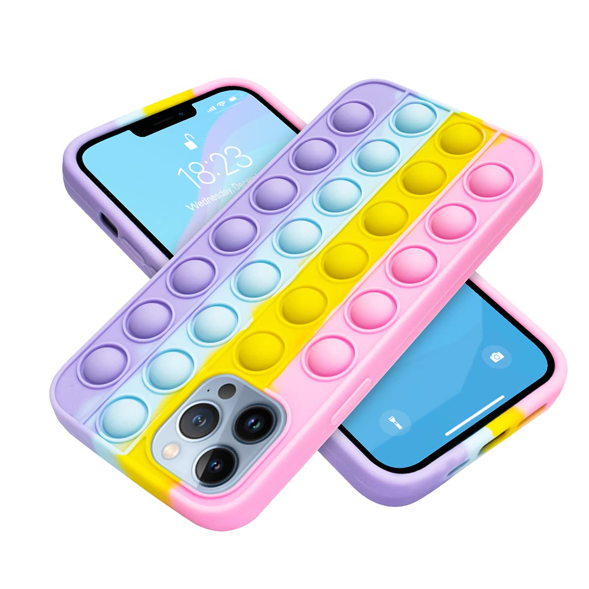 جراب هاتف TOLUOHU Pop it لهاتف iPhone 13 Pro Max/13 Pro/13 Case-2021، جراب جديد من السيليكون بتصميم فقاعات دفع حسية بألوان قوس قزح لطيف ورسوم كرتونية واقٍ، تصميم أنيق وعصري لألعاب فيدجيت للبنات والأولاد - 6.1 بوصة