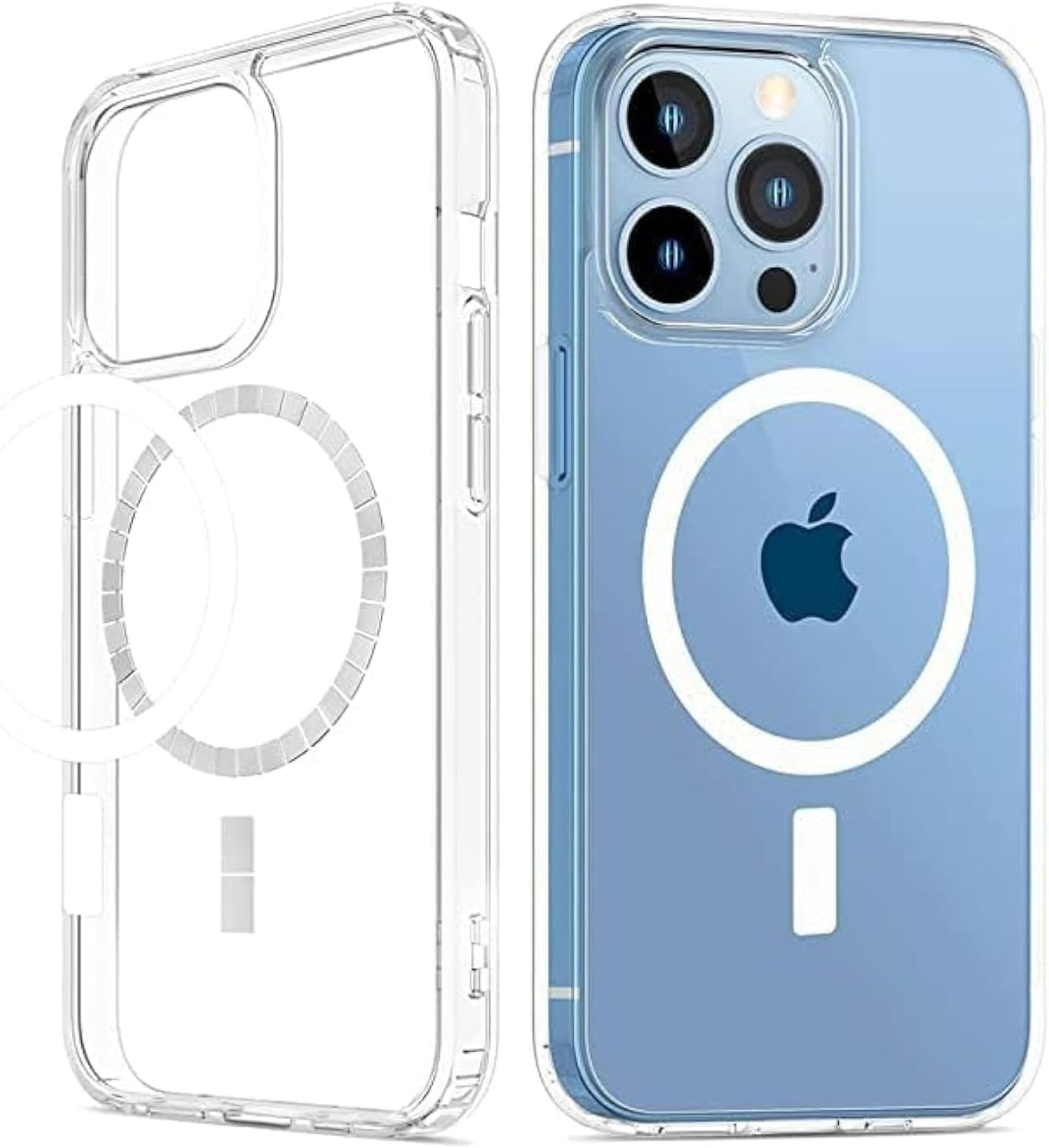 جراب شفاف مغناطيسي من YU WELL لهاتف iPhone 13 Pro Max متوافق مع الشحن اللاسلكي الآمن من Mag، غطاء ممتص للصدمات للهاتف، ظهر شفاف مضاد للخدش