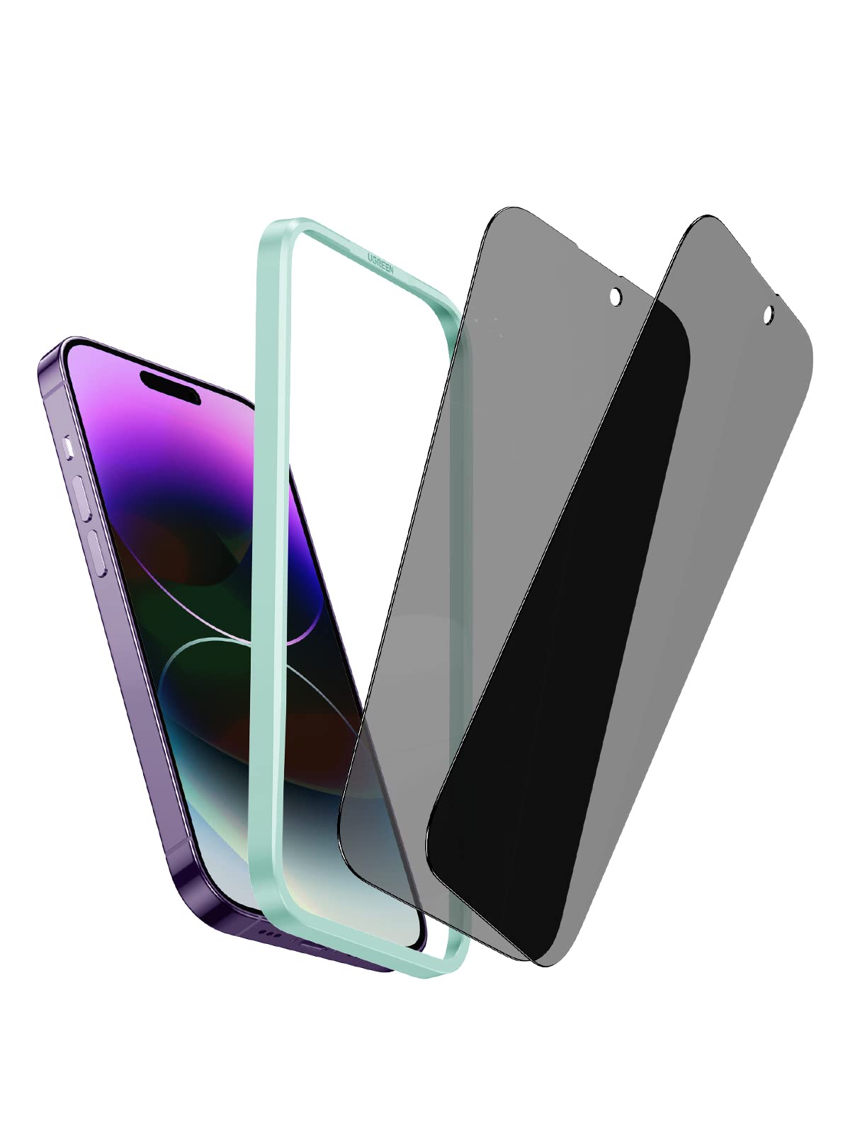 UGREEN 2 Pack iPhone 14 Pro Privacy Screen Protector 6.1 Inch with Alignment Frame Easy Installation, Bubble Free, Tempered Glass HD Clear, Anti-Scratch, Anti-Spy Protector Flim, Anti-Fingerprint
