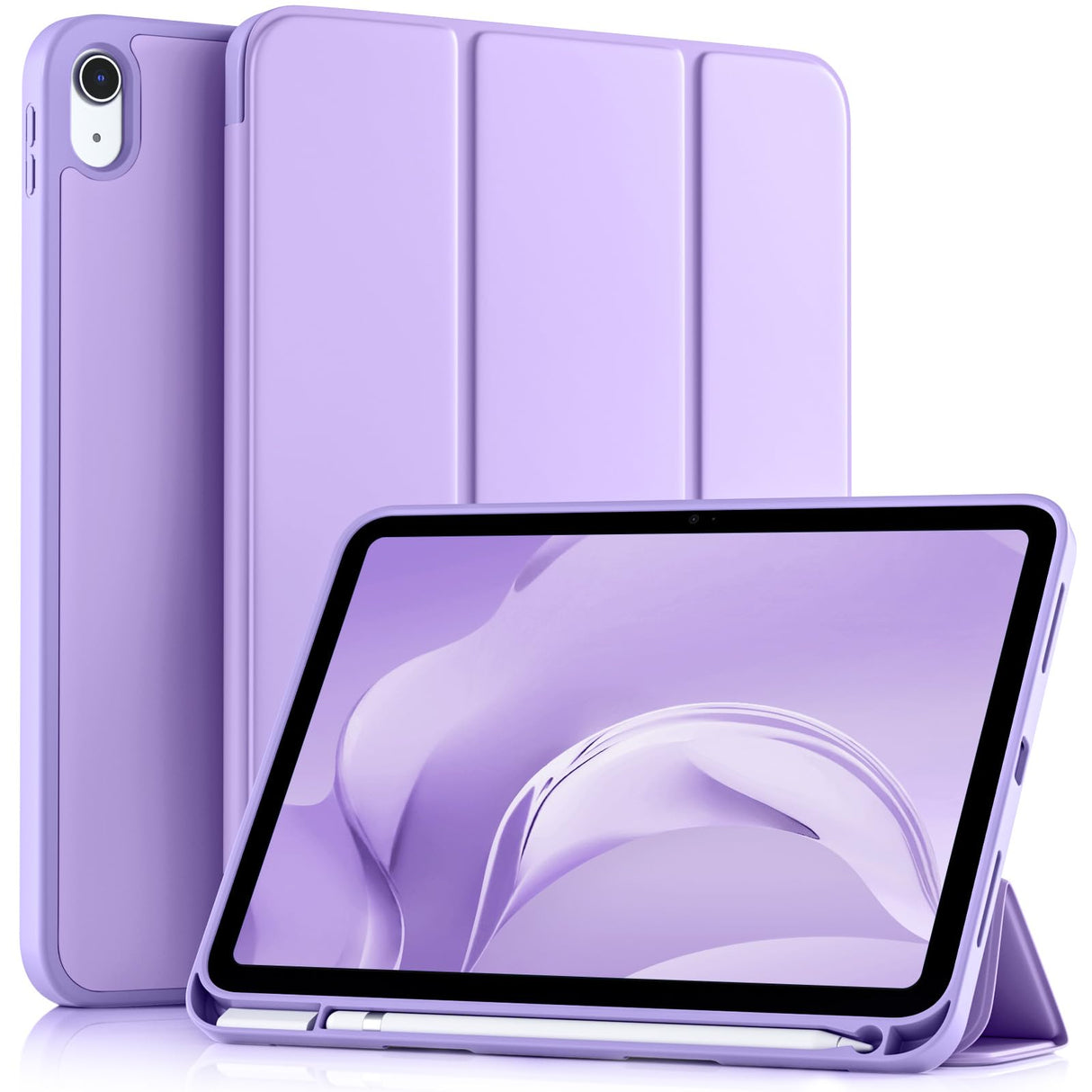 Akkerds Compatible with iPad 10th Generation Case 10.9 Inch 2022 with Pencil Holder, Slim Trifold Stand Protective Cover with Soft TPU Back for iPad Case 10th Generation, Auto Sleep/Wake, Lavender