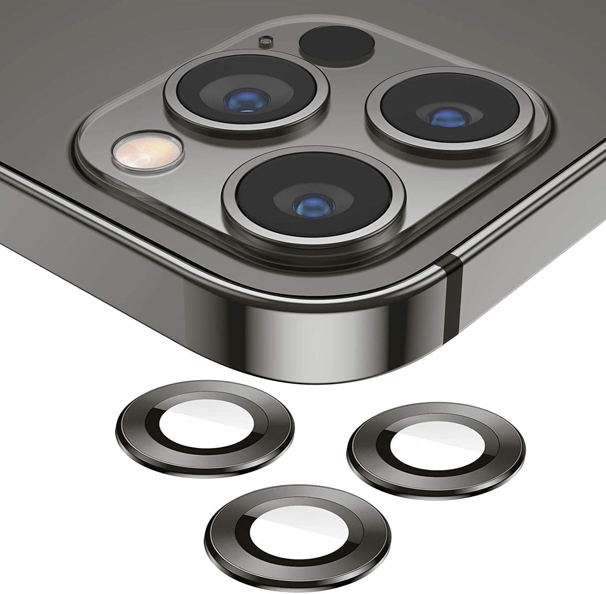 واقي عدسة كاميرا Zege متوافق مع هاتف Iphone 13/13 PRO / 13 PRO MAX، مصنوع من زجاج عالي الجودة مقوى عالي الدقة، ملحقات من سبائك الألومنيوم، ملصق واقي للعدسات (IPHONE 13 PRO MAX، أسود)