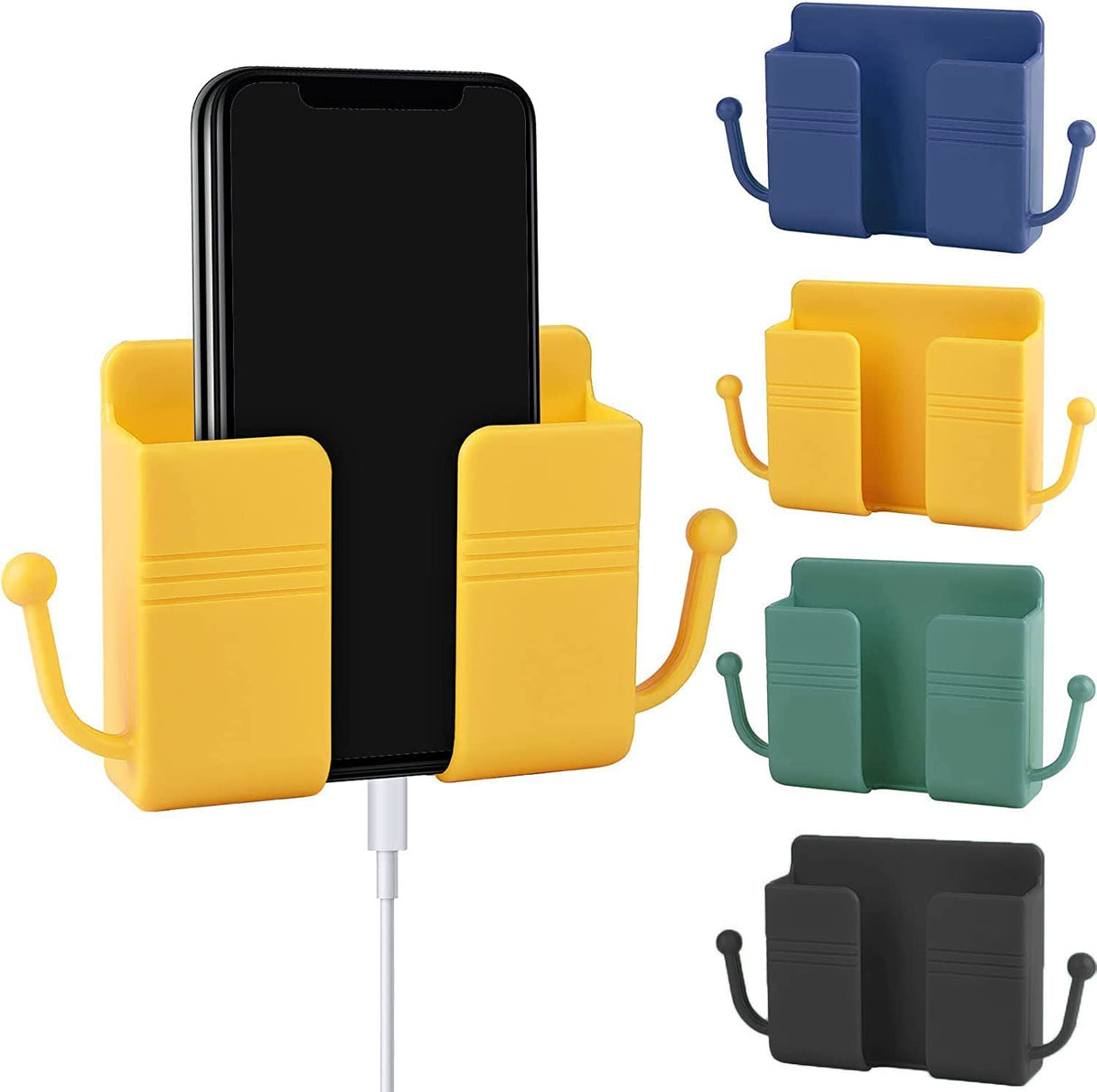 حامل هاتف يو ويل مع فتحة لاستقبال كابل البيانات، عبوة من 4 ألوان. قاعدة شحن متعددة الاستخدامات مع لاصق. متوافق مع أجهزة iPhone وAndroid.