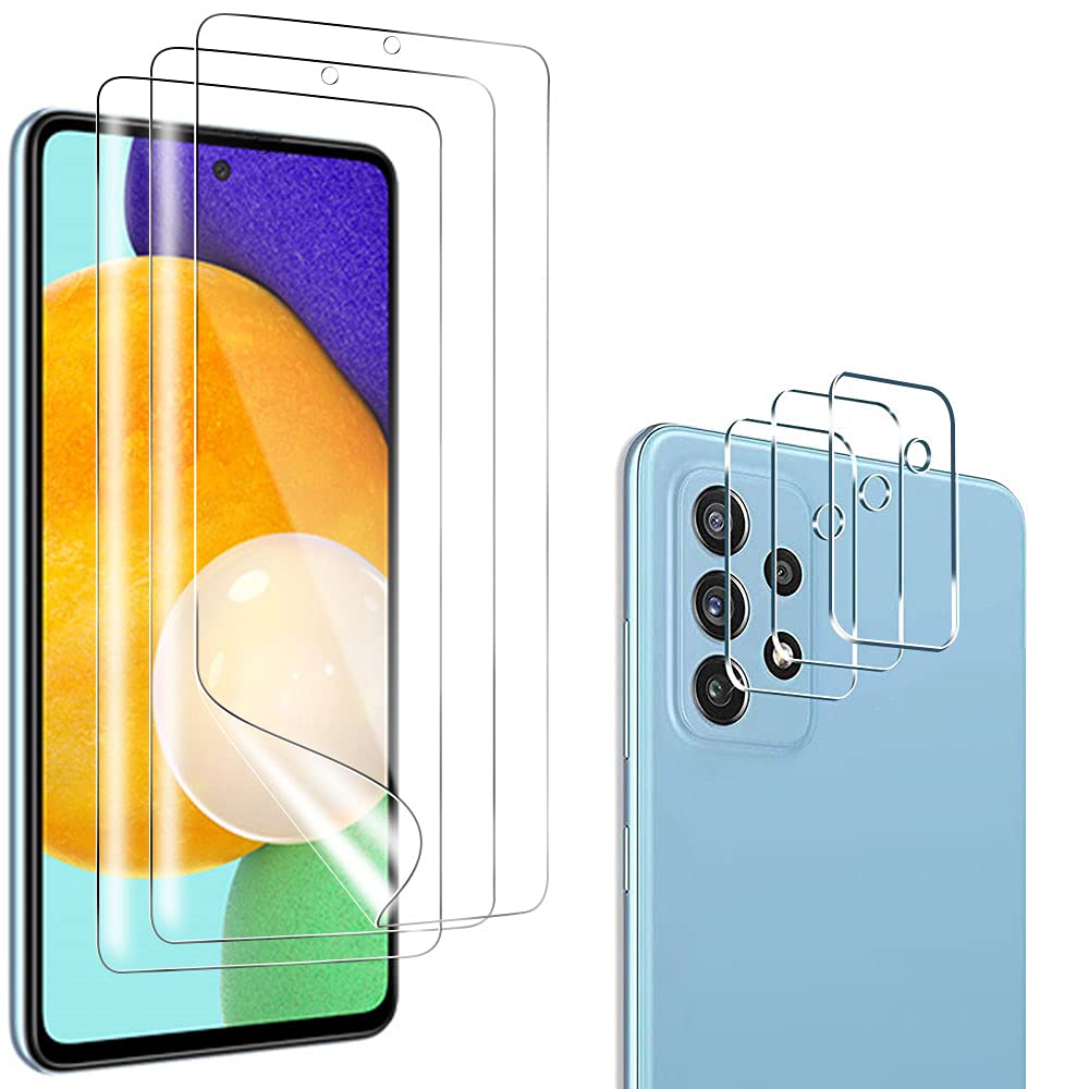 [عبوة من 3 قطع] واقي شاشة شفاف عالي الدقة لهاتف Galaxy A72 + واقيات عدسة كاميرا من الزجاج المقوى، [غطاء كامل] [مضاد للتوهج] [شفاف عالي الدقة] غشاء مرن مضاد للخدش لهاتف Samsung
