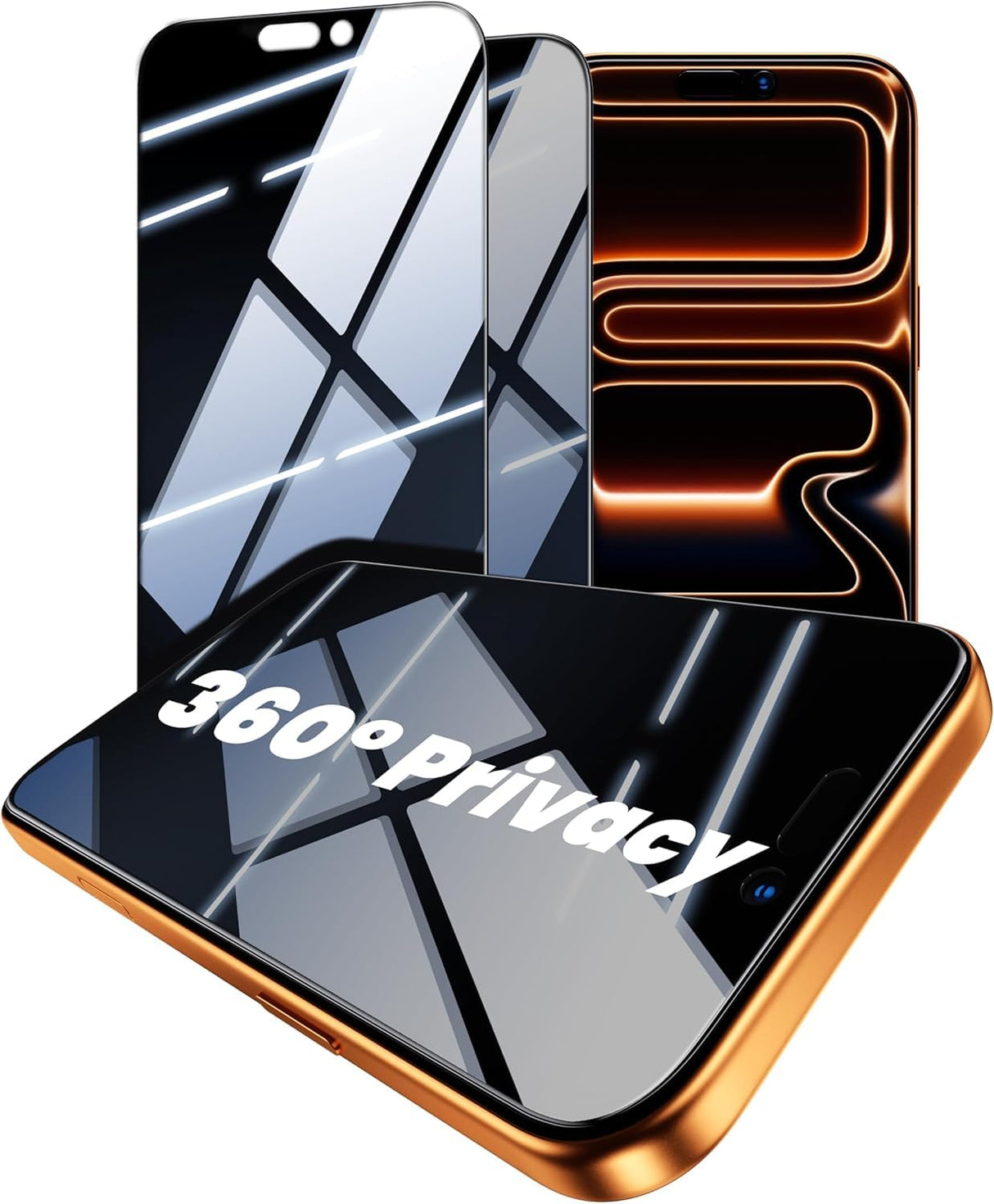 واقي شاشة الخصوصية 360 لهاتف iPhone 17 Pro Max، قطعتان، حماية 360 درجة في 4 اتجاهات، زجاج مقسّى مضاد للتجسس، متوافق مع Face ID لهاتف iPhone 17 Pro Max 2025