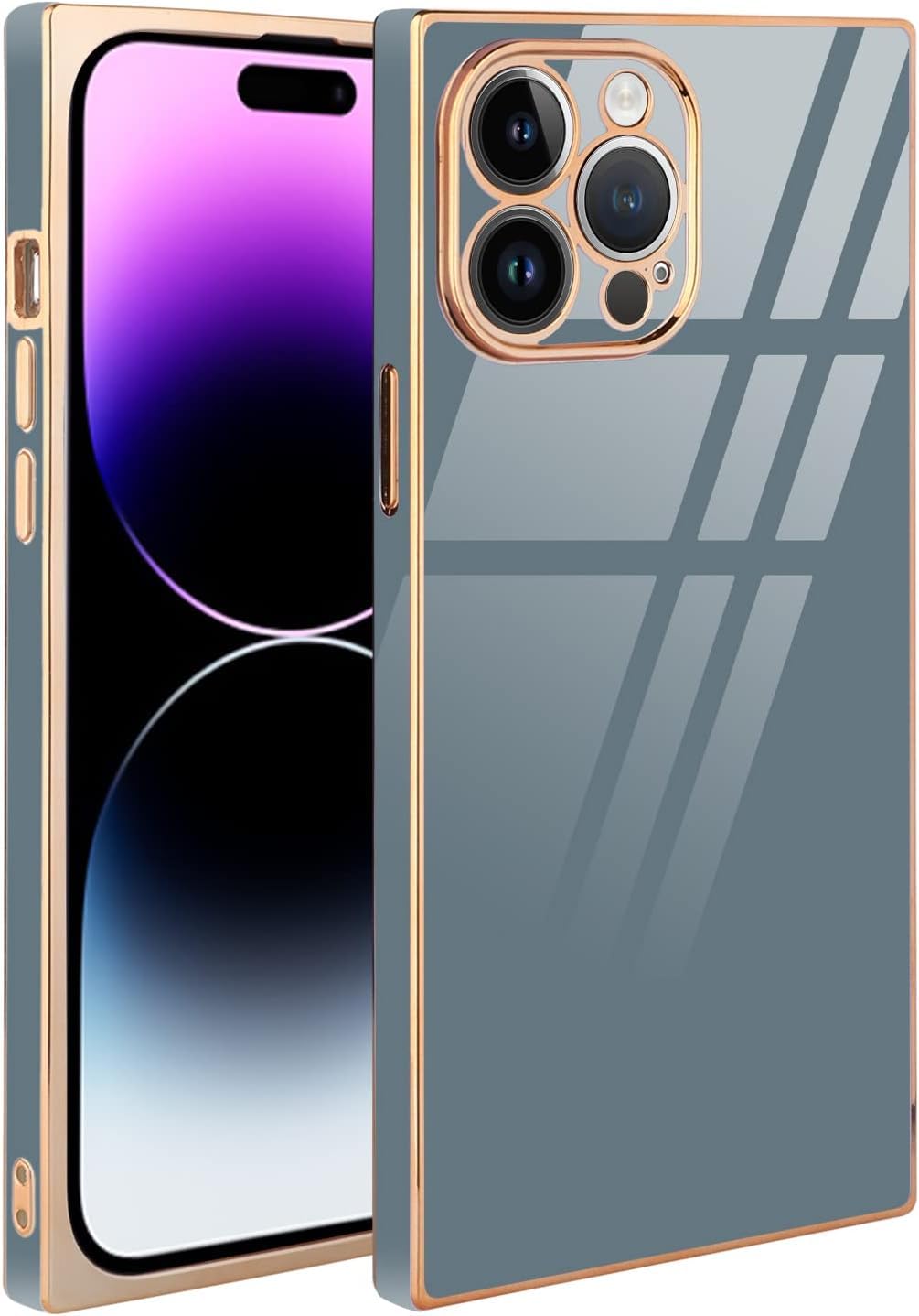 جراب AWH لهاتف iPhone 14 Pro Max - غطاء حماية عدسة الكاميرا بحافة مربعة فاخرة من مادة TPU المرنة المقاومة للصدمات لهاتف iPhone 14 Pro Max مقاس 6.7 بوصة (رمادي)