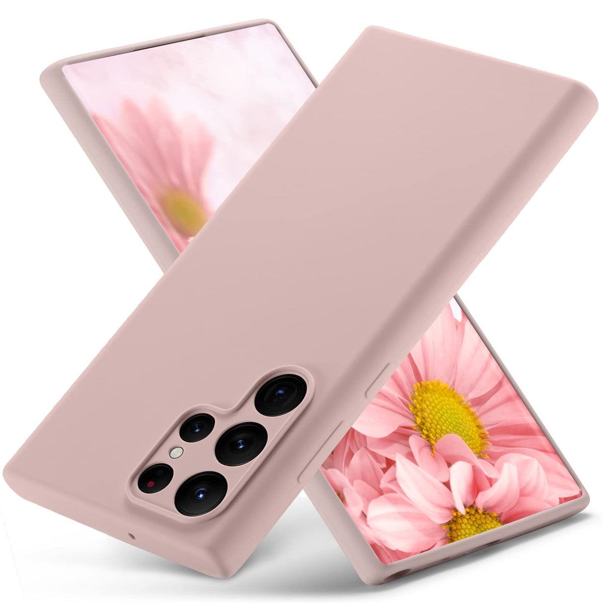 جراب Varikke S22 Ultra من السيليكون السائل، جراب Galaxy S22 Ultra الملمس المصنوع من السيليكون والمطاط مع بطانة ناعمة من الألياف الدقيقة، جراب هاتف نحيف ومضاد للصدمات لحماية كاملة للكاميرا لهاتف Samsung S22 Ultra، وردي رملي