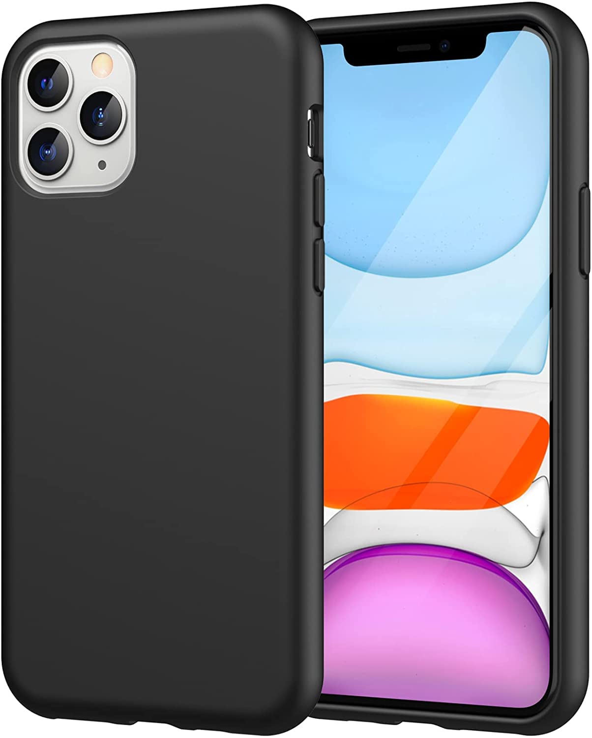 غطاء سيليكون YU WELL متوافق مع iPhone 11 Pro مقاس 5.8 بوصة، ملمس ناعم كالحرير، غطاء واقٍ كامل الجسم، غطاء مقاوم للصدمات مع بطانة من الألياف الدقيقة (أسود منتصف الليل)