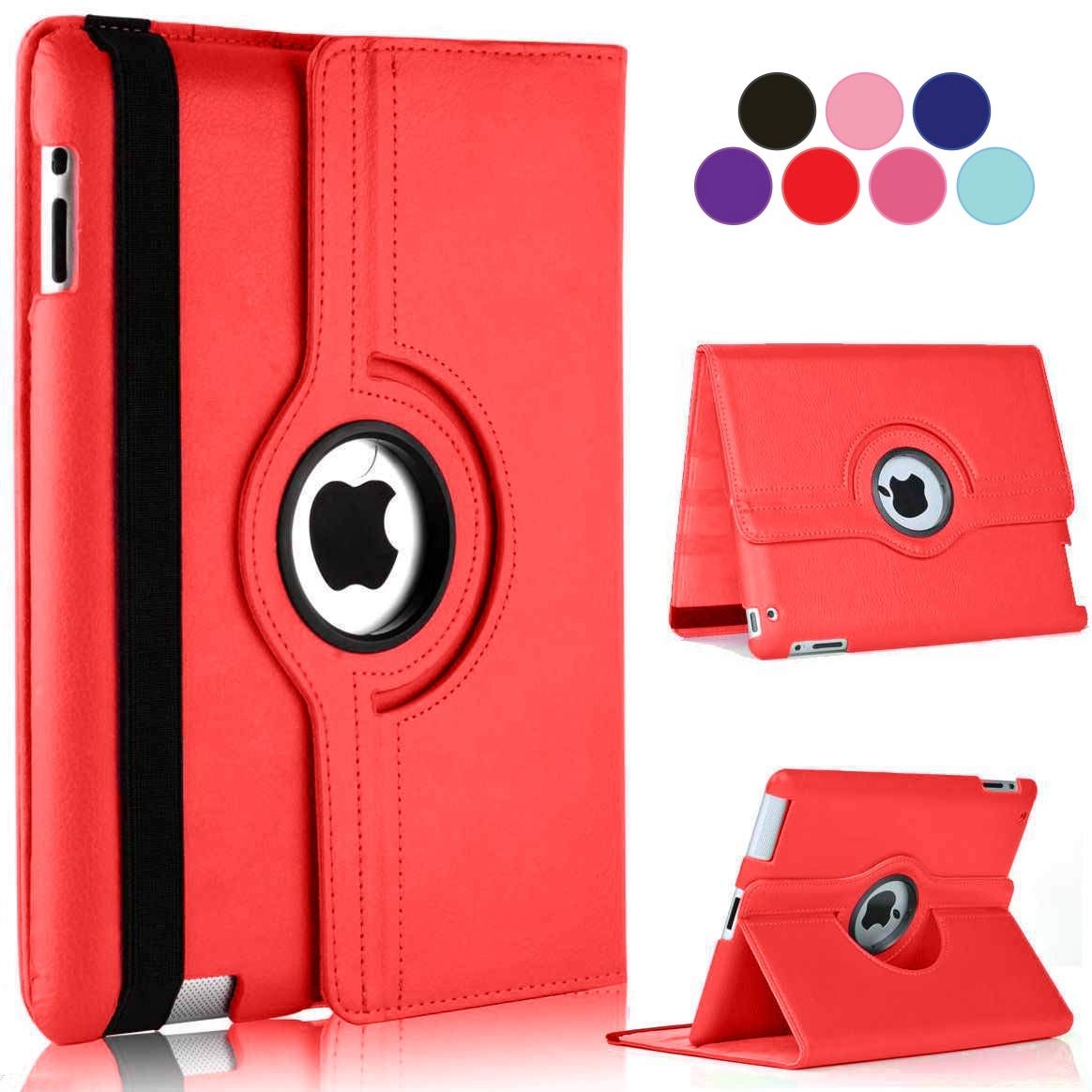 Vultic [Rotating] Case for iPad Air 2 (2014), 360 Degree Stand [Auto Sleep/Wake] Folio Leather Smart Cover (Red)