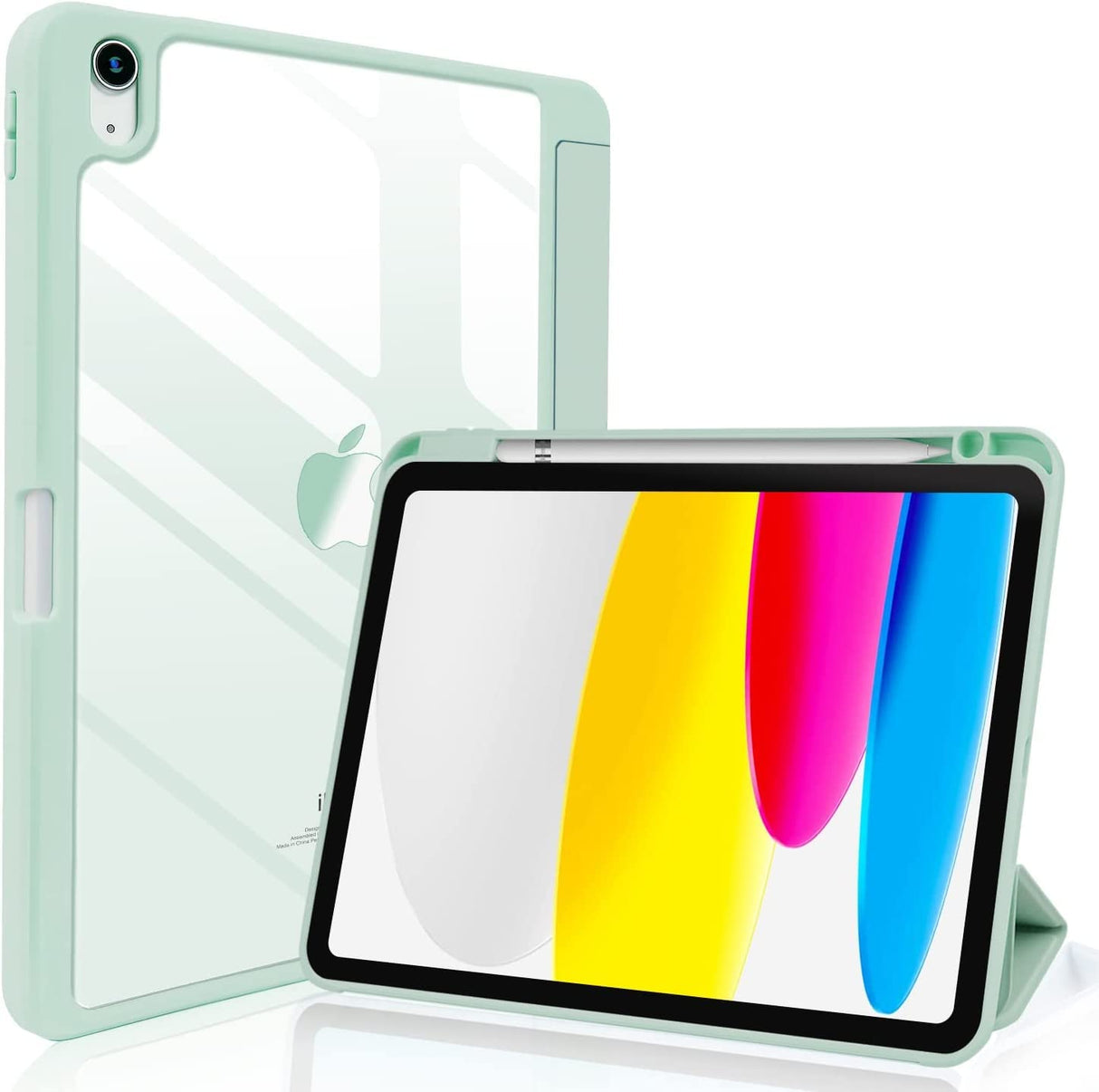 جراب AWH لجهاز iPad الجيل العاشر 2022 مع حامل قلم رصاص، غطاء ذكي رفيع مع غطاء خلفي شفاف لجهاز iPad10 مقاس 10.9 بوصة، وضع السكون/التنشيط التلقائي (أخضر باهت)