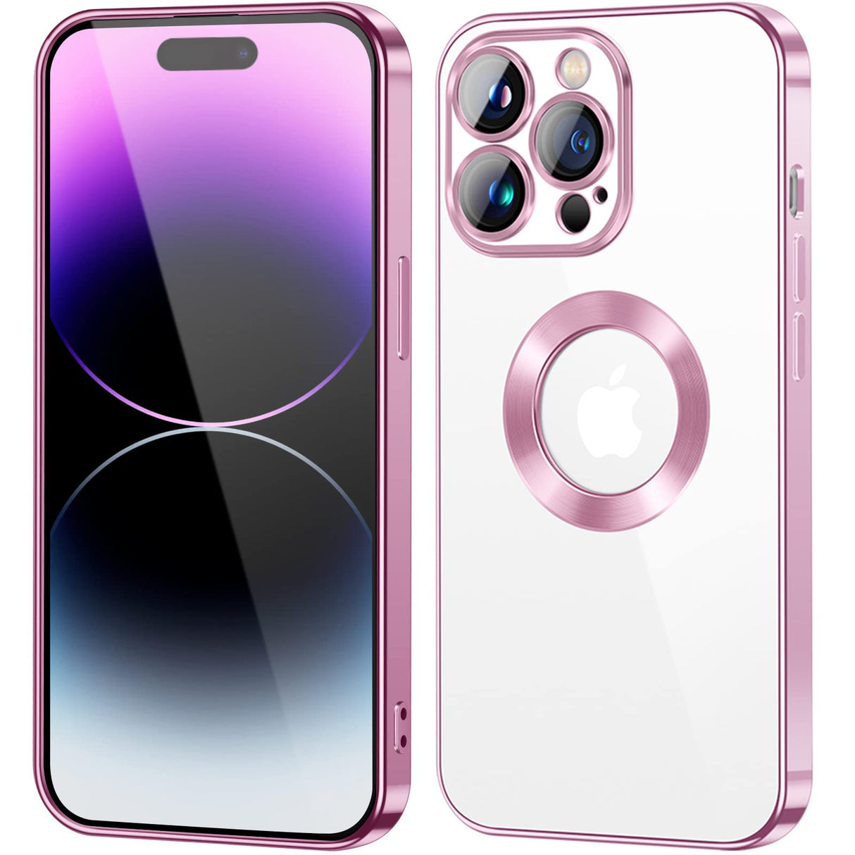 AWH Clear Case for iPhone 14 pro max | Soft TPU Electro-Plating funda para for iPhone 14 pro max | Drop Tested Protective, Full-Body Cover phone Case with camera cover for iPhone 14 pro max (Pink)