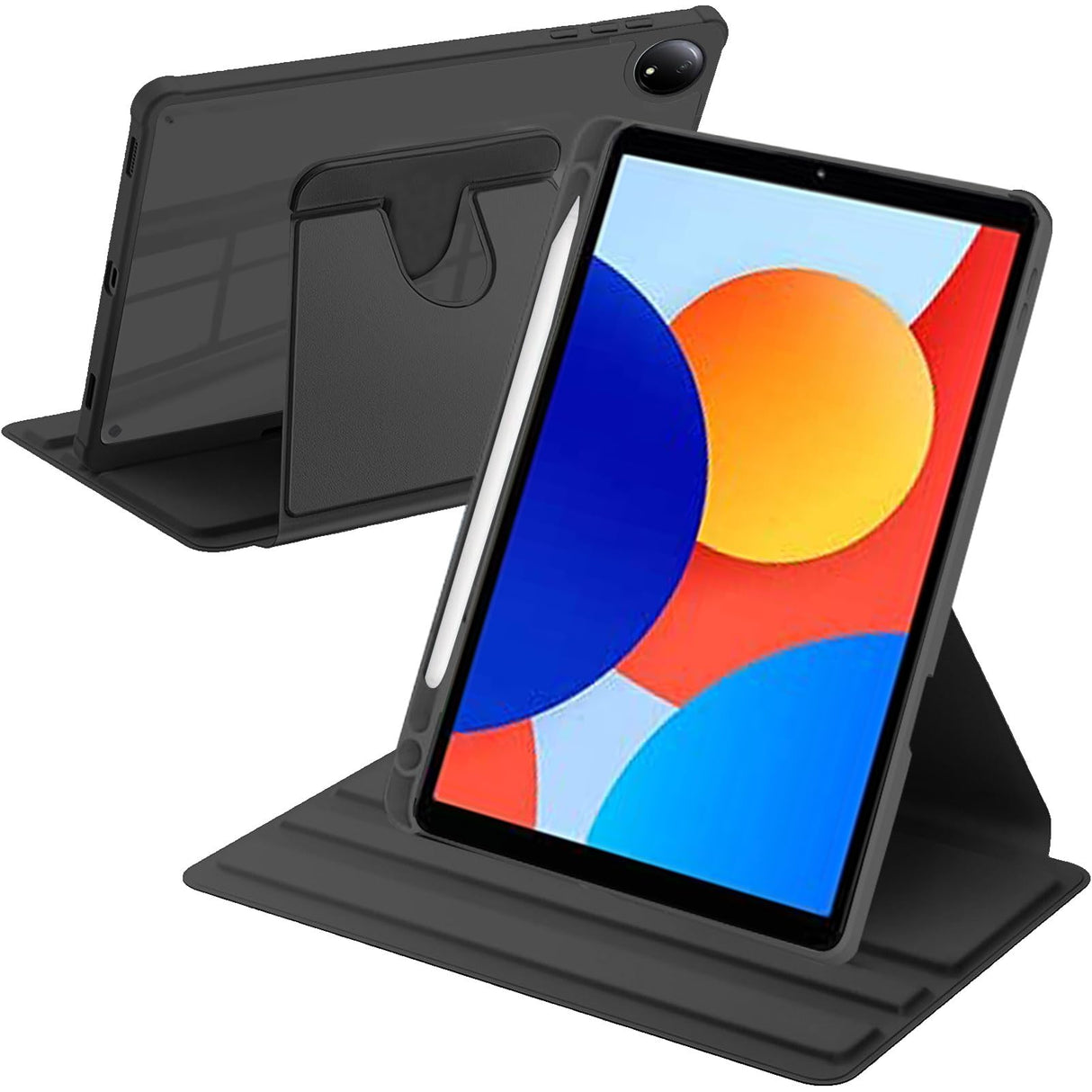 جراب دوار من A-BEAUTY متوافق مع جهاز Xiaomi Redmi Pad SE مقاس 8.7 بوصة 4G 2024 مع حامل قلم، غطاء واقٍ قابل للدوران 360 درجة، ظهر شفاف، إيقاظ/سكون تلقائي، أسود