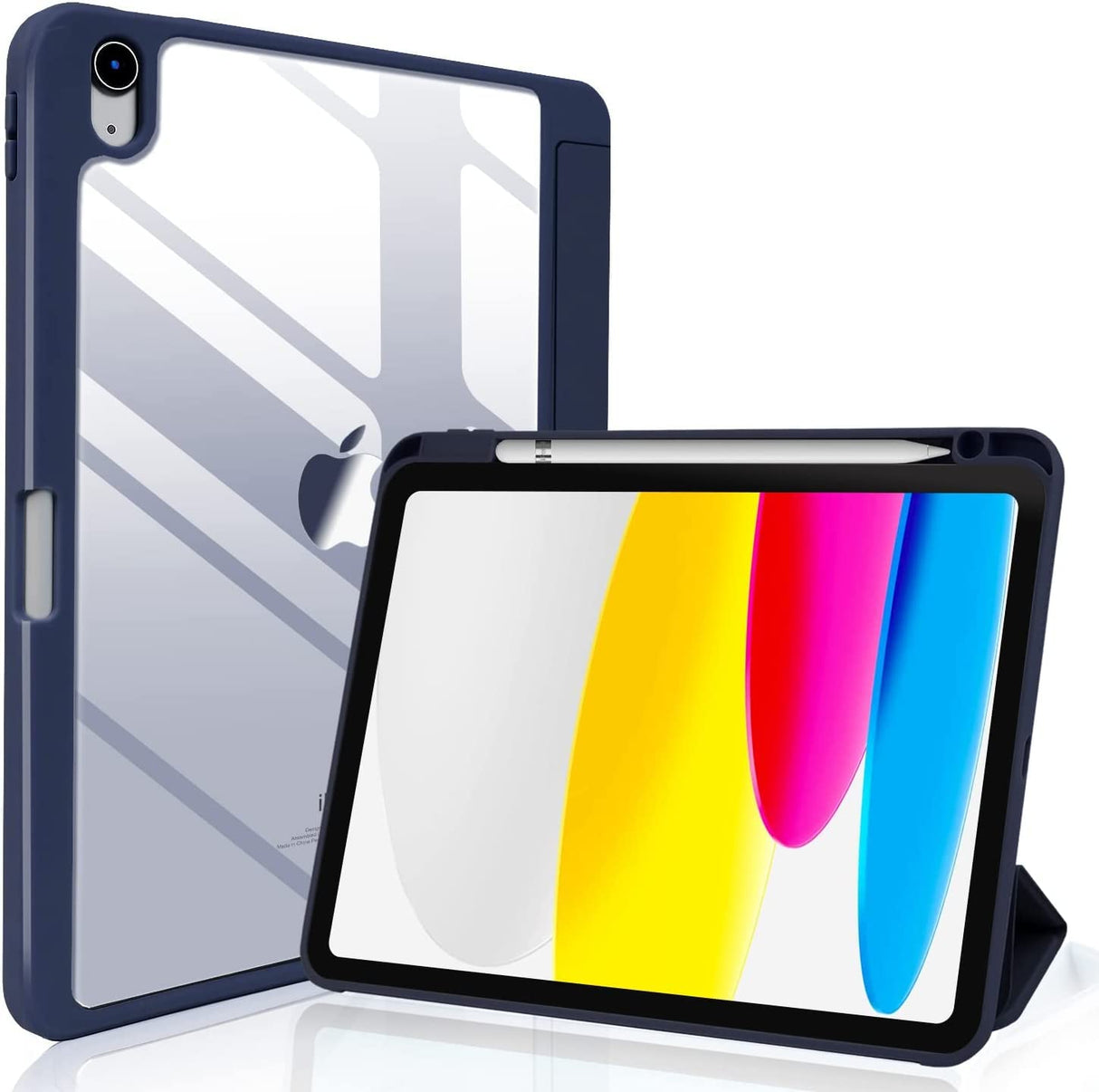 جراب AWH لجهاز iPad الجيل العاشر 2022 مع حامل قلم رصاص، غطاء ذكي رفيع مع غطاء خلفي شفاف لجهاز iPad10 مقاس 10.9 بوصة، وضع السكون/التنشيط التلقائي (أسود)