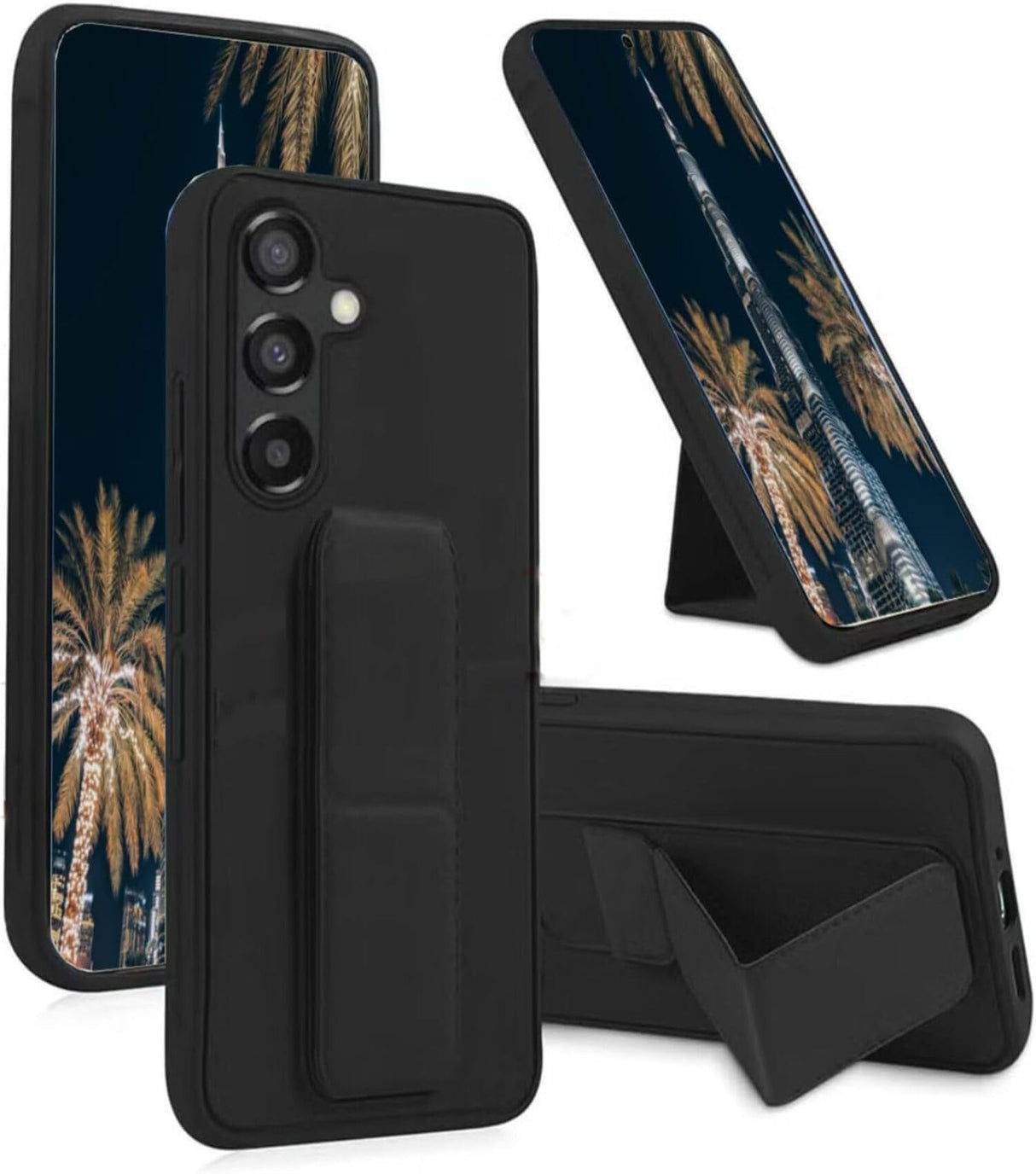 جراب TR-PLANET لهاتف Samsung Galaxy S25، جراب متعدد الحوامل مع حامل مغناطيسي، جراب ممتاز من السيليكون الرأسي والأفقي مع حزام يد مع حامل، غطاء خلفي لهاتف S25، أسود