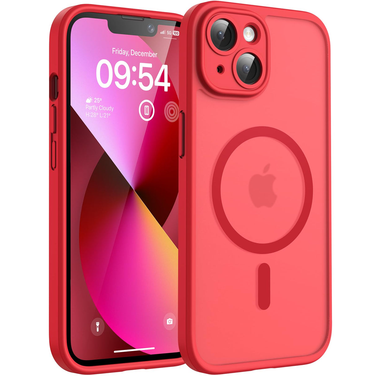 جراب TOCOL لهاتف iPhone 13 مغناطيسي مقاس 6.1 بوصة، حماية مطورة للكاميرا، متوافق مع MagSafe، مقاوم للصدمات بدرجة عسكرية، مضاد للخدش، غير لامع، شفاف غير قابل للانزلاق، أحمر