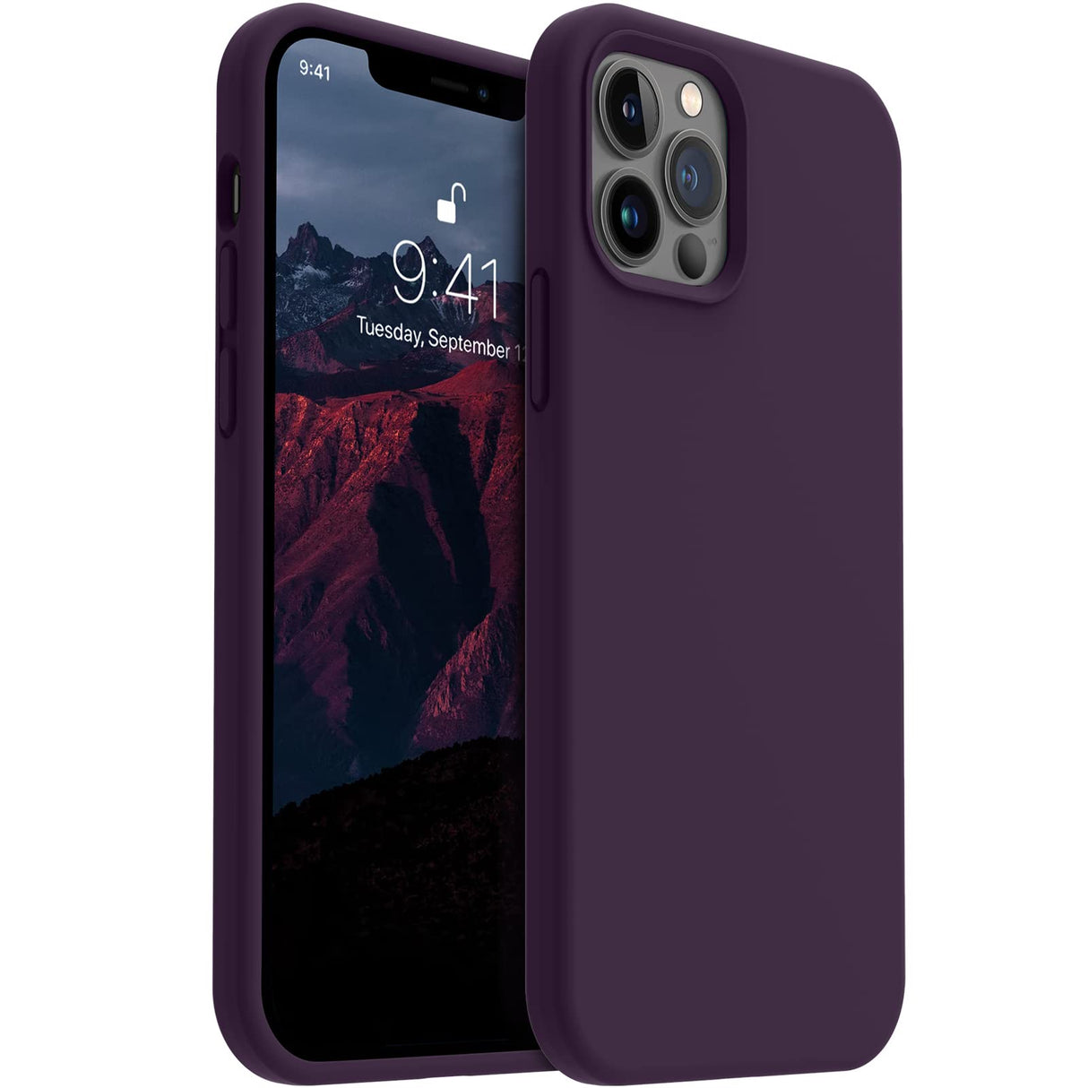 AOTESIER Shockproof Designed for iPhone 12 Pro Max Case,Liquid Silicone Phone Case with [Soft Anti-Scratch Microfiber Lining] Full-Body Drop Protection 6.7 inch Slim Thin Cover, Purple