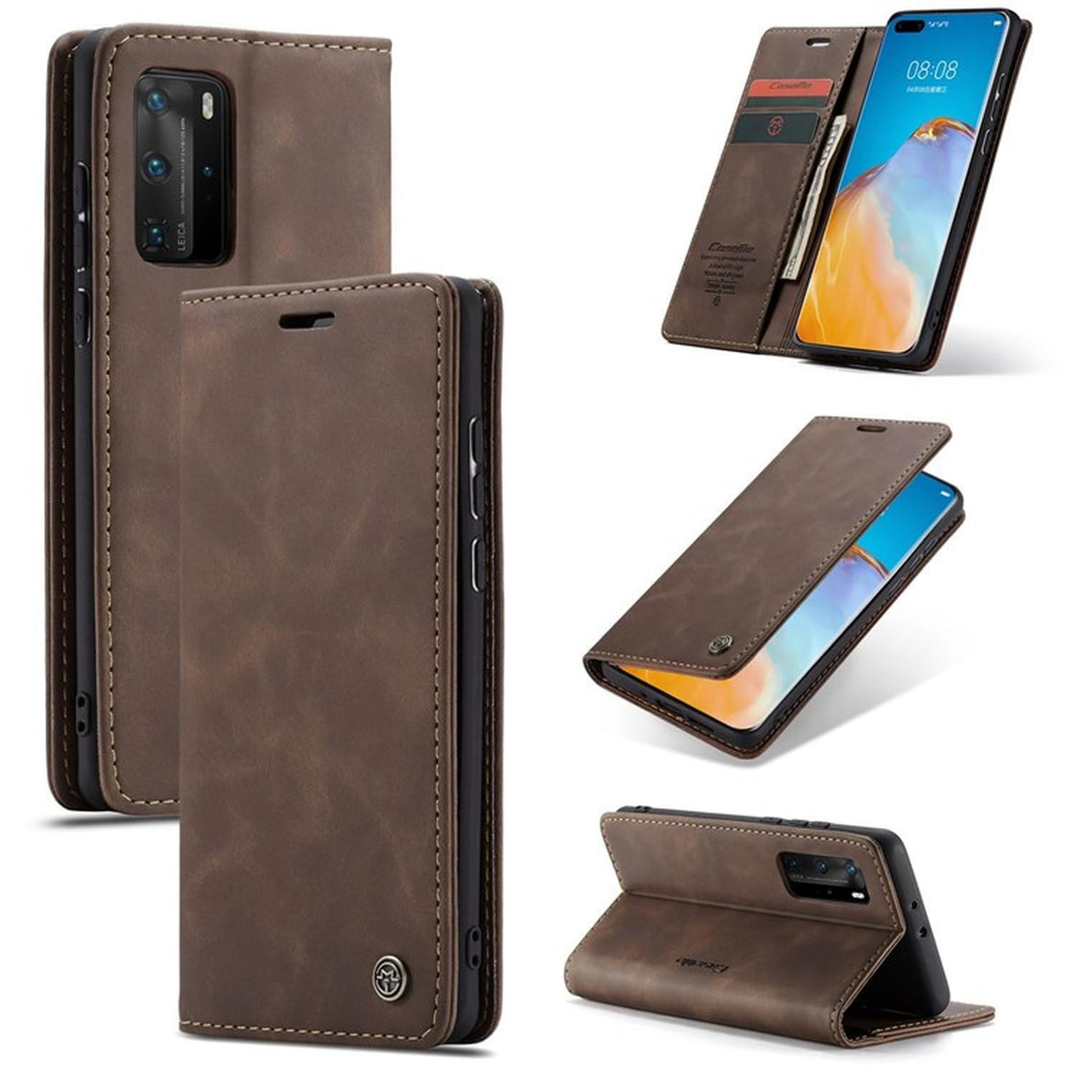 UniqCase لهاتف Huawei P40 Pro غطاء محفظة من جلد البولي يوريثان قابل للطي - لون بني