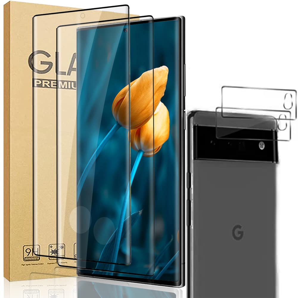 [2+2pack] Google Pixel 6 Pro 6.7" HD Screen Protector + 2 Camera Lens Protectors, 9H Hardness, 3D Surface Coverage, Scratch-Resistant, no Bubbles, Easy to Install, Suitable for Google Pixel 6 Pro