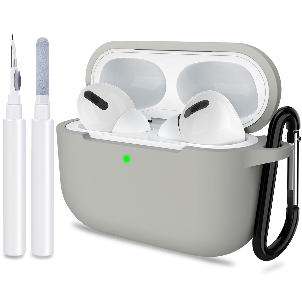 غطاء حماية ATUAT لسماعات AirPods Pro من الجيل الثاني، ملحقات جلدية واقية من السيليكون مع سلسلة مفاتيح للنساء والرجال لسماعات Apple AirPods Pro Gen 2 (2022)، مصباح LED أمامي مرئي - رمادي