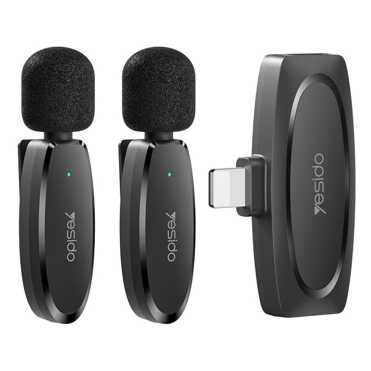 ميكروفون لاسلكي مزدوج الإرسال منخفض الكمون من Yesido متوافق مع iPhone وiPad لتسجيل الفيديو والمقابلات ويوتيوب والتدوين المرئي