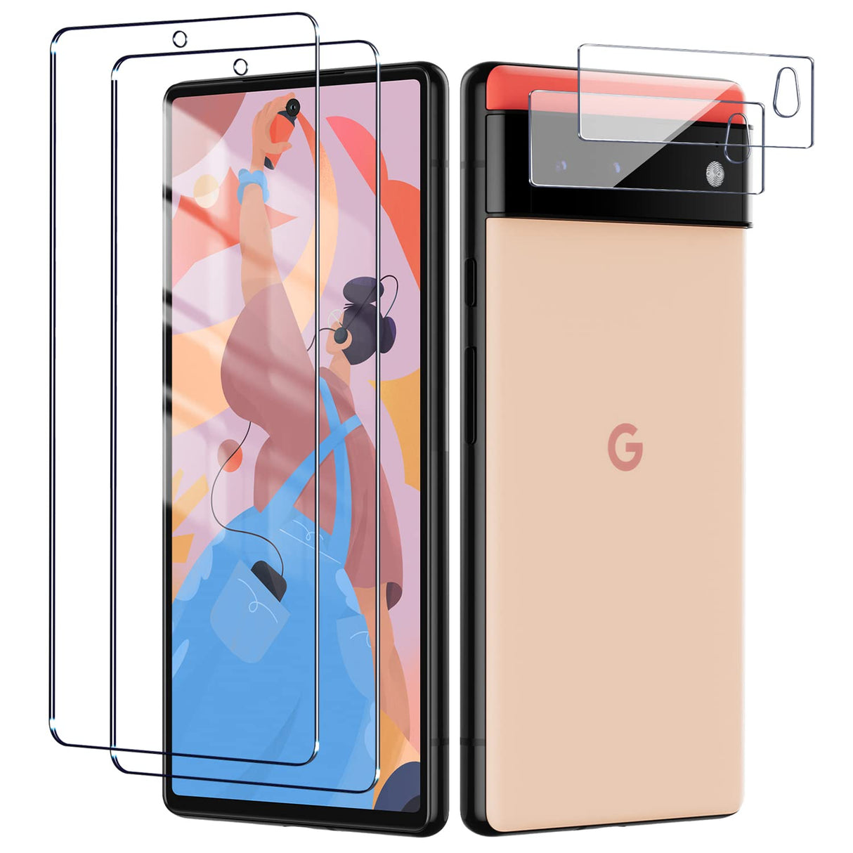 [عبوة من قطعتين] واقي شاشة LYWHL لهاتف Google Pixel 6 [6.4 بوصة] مع واقي عدسة كاميرا من الزجاج المقوى لهاتف Pixel 6، [مناسب للجراب] فيلم شفاف عالي الدقة بصلابة 9H سهل التركيب وإطار خالٍ من الفقاعات