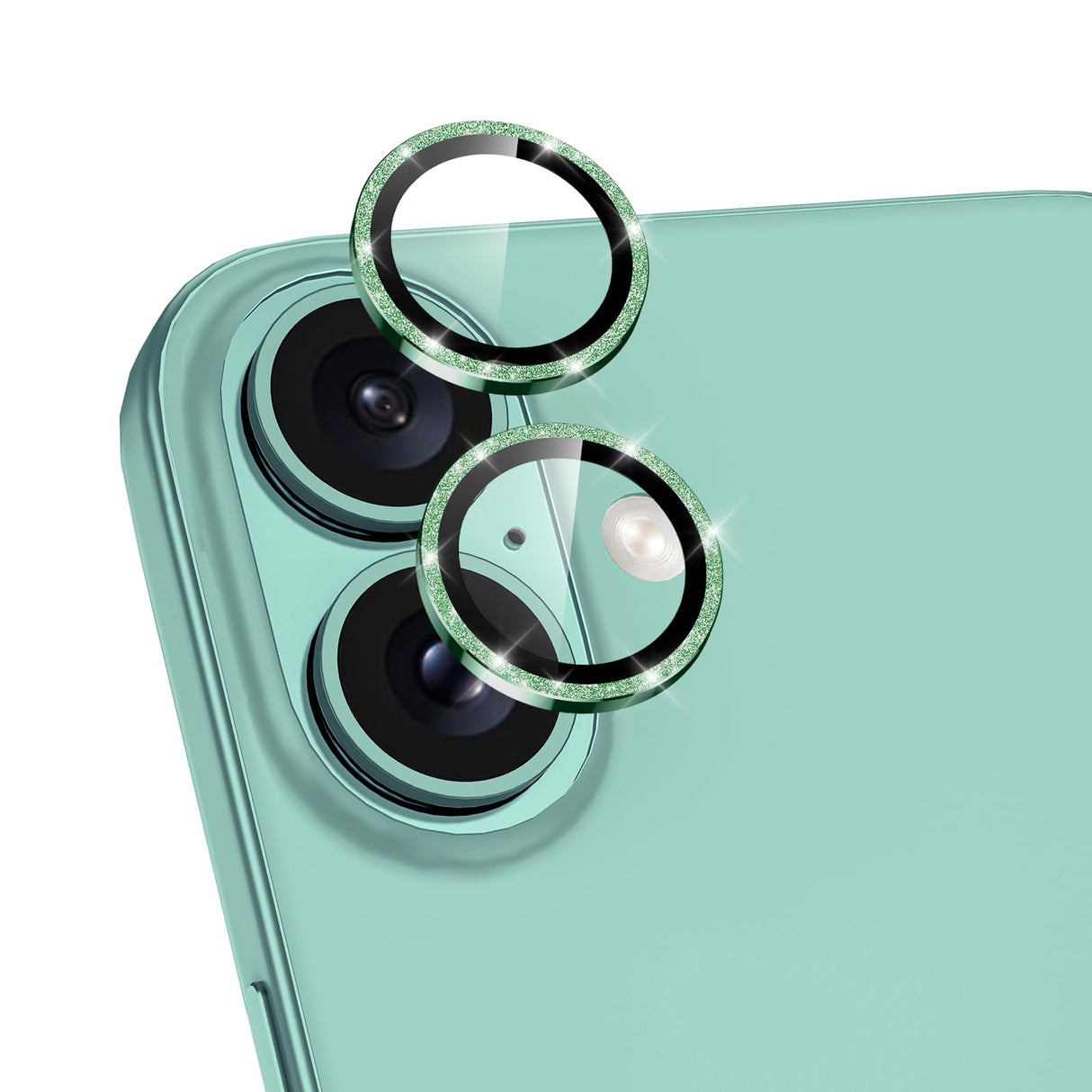 واقي عدسة كاميرا Avocase لهاتف iPhone 16/iPhone 16 Plus، غطاء عدسة من الزجاج المقوى بحلقة معدنية فردية، [امتصاص قوي] غطاء عدسة شفاف عالي الدقة رفيع مقاوم للخدش، مجموعة واحدة - أخضر لامع