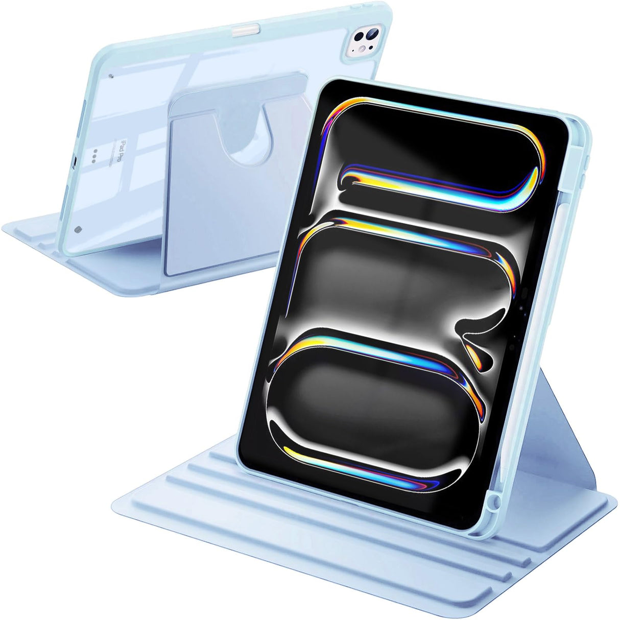 حافظة دوارة من A-BEAUTY متوافقة مع جهاز iPad Pro 11 2024 M4 الجيل الخامس، مع حامل قلم، وغطاء واقٍ مقاوم للصدمات وظهر شفاف، وخاصية الإيقاظ/السكون التلقائي، لون أزرق سماوي