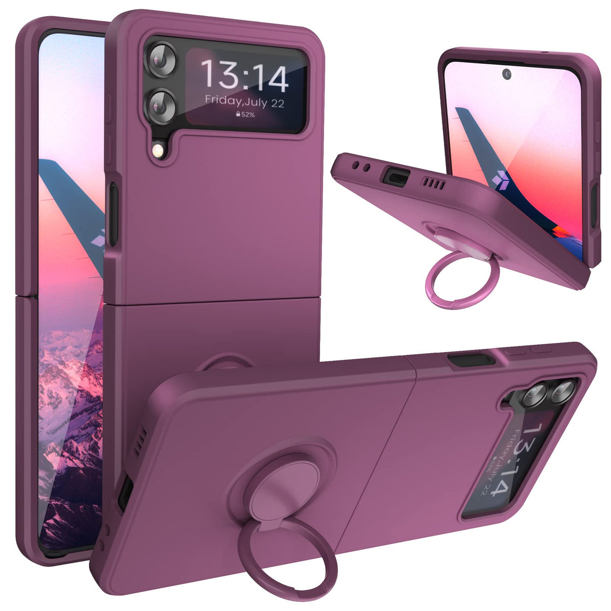 جراب ABITKU متوافق مع Galaxy Z Flip 4، مصنوع من السيليكون مع حامل حلقي 360 درجة، مصنوع من قماش الألياف الدقيقة مصمم لهاتف Galaxy Z Flip 4 مقاس 6.7 بوصة (أرجواني فاتح)