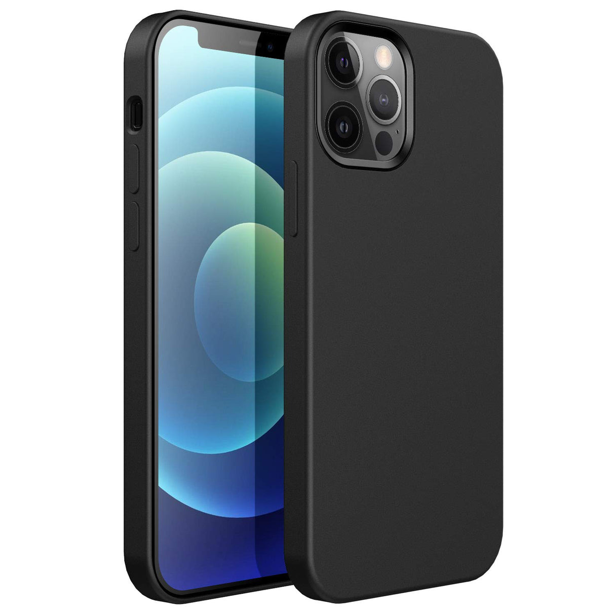 XSHNUO iPhone 12 Pro Silicone Case, iPhone 12 Liquid Silicone Full Covered Gel Rubber Ultra Thin Case with Soft Microfiber Cloth Lining Cushion Compatible with iPhone 12/12 Pro 6.1 inch (Black)