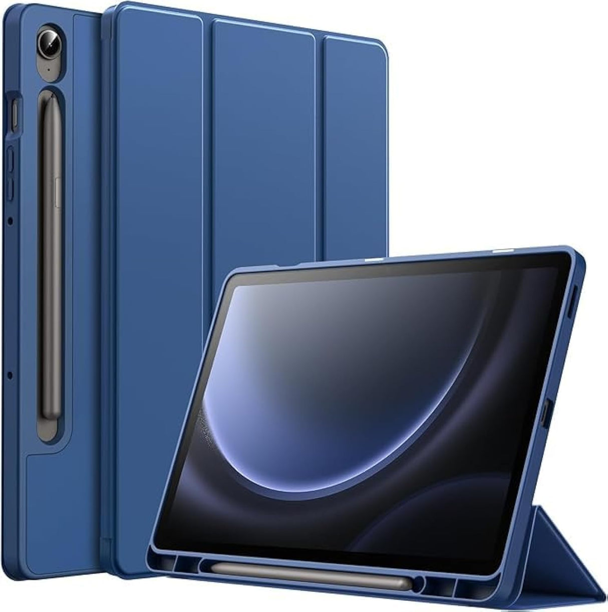 AWH Case Tab S9 FE 10.9-Inch with S Pen Holder, Soft TPU Tri-Fold Stand Protective Tablet Cover, Support S Pen Charging, Auto Wake/Sleep-Light (Navy Blue)