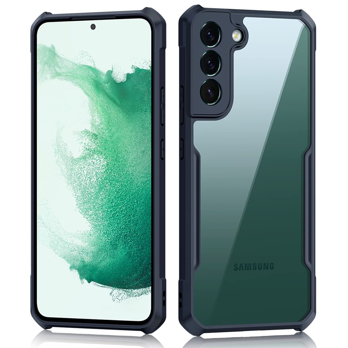 جراب AWH لهاتف Samsung Galaxy S22 Plus مقاس 6.6 بوصة مع غطاء كاميرا مدمج، [غطاء قابل للفصل بدرجة عسكرية] ظهر شفاف رفيع مع مصد TPU ناعم مقاوم للصدمات لهاتف Samsung S22+ 5G - أسود.