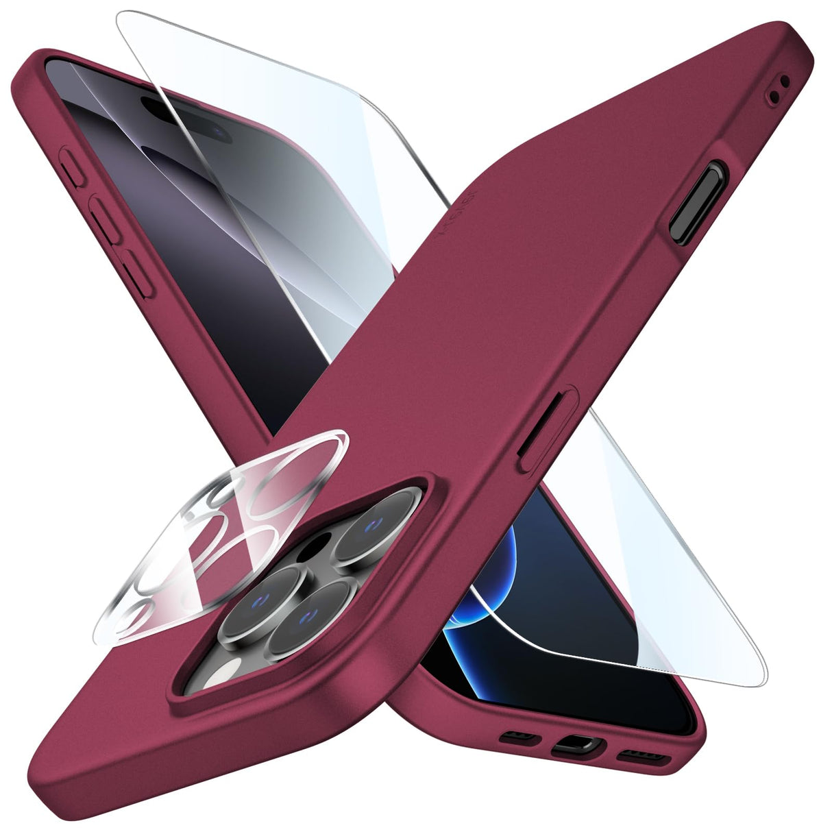 جراب X-level لهاتف iPhone 16 Pro max، غطاء غير لامع فائق النحافة، [واقيات عدسة الكاميرا + واقيات الشاشة] جرابات هاتف رفيعة خفيفة الوزن فائقة النعومة مضادة للخدش والصدمات لهاتف 16 Pro Max، Winered