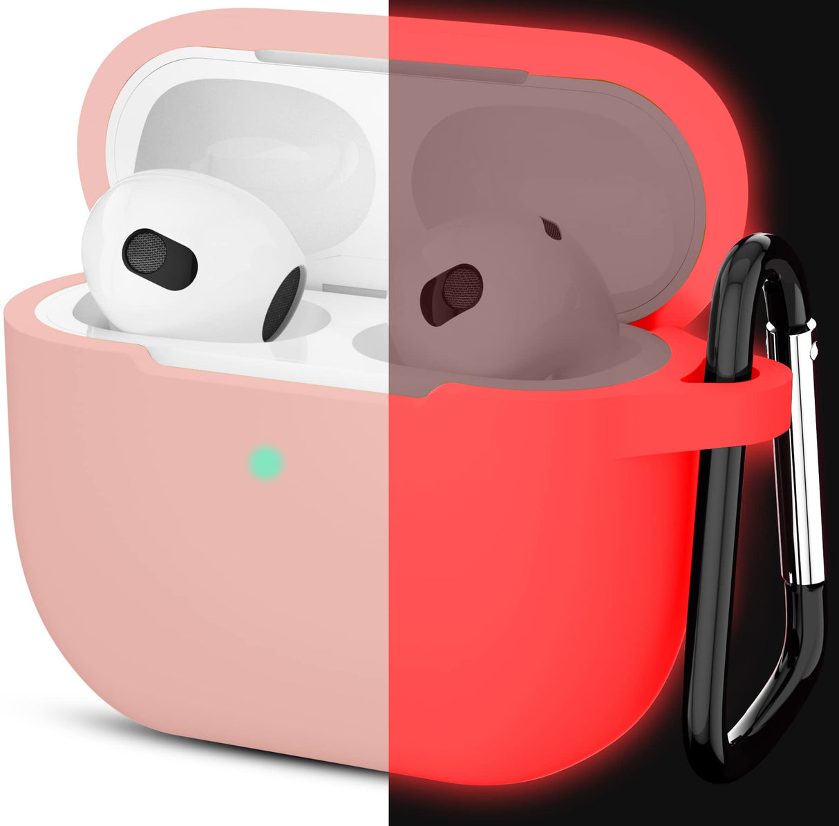 جراب ATUAT متوافق مع AirPods 3، غطاء سيليكون واقي لجراب AirPods من الجيل الثالث 2021، شحن لاسلكي - أحمر فلوري