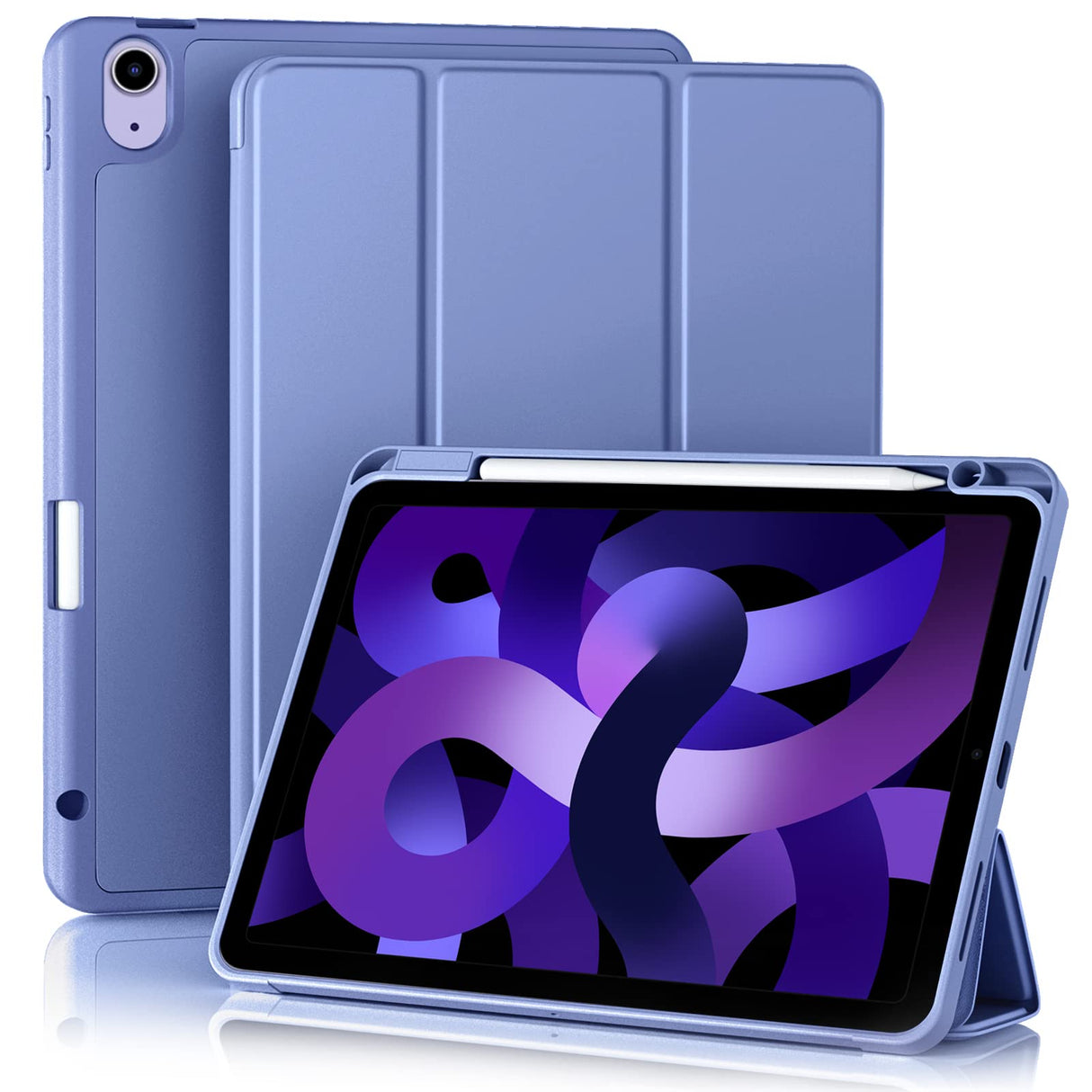 Akkerds Compatible with iPad Air 5th Generation Case 2022/ iPad Air Case 4th Generation 2020 10.9 Inch with Pencil Holder [Auto Sleep/Wake],Trifold Stand Smart Case for iPad Air 5/4 Case, Blue Purple