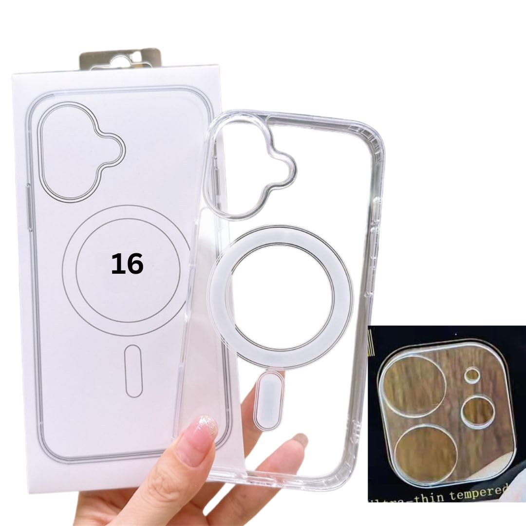 جراب هاتف مغناطيسي من الأكريليك الشفاف المقاوم للصدمات من فيستون مع واقي عدسة كاميرا عالي الدقة متوافق مع سلسلة iPhone 16 (iP-16)