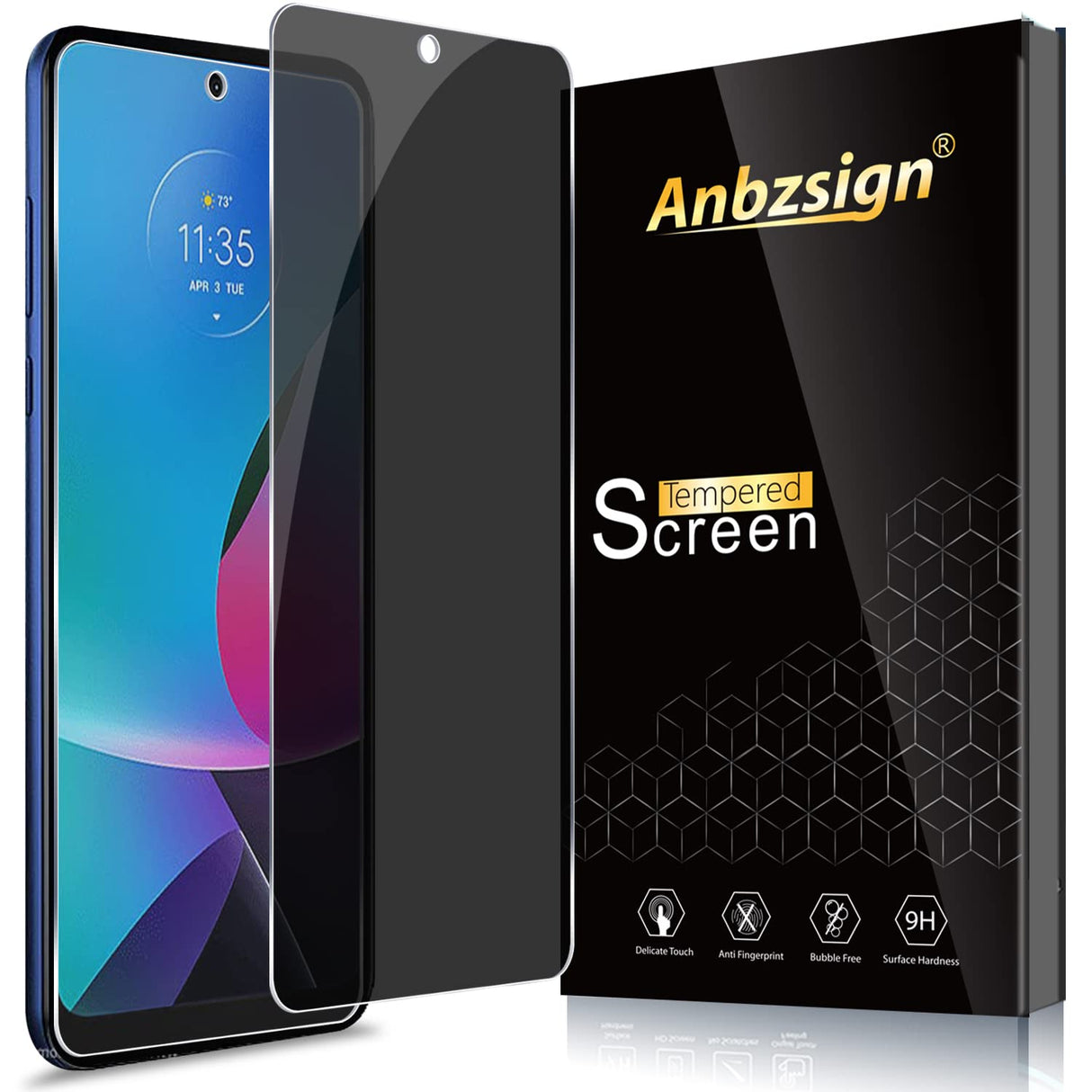 Anbzsign [عبوة من قطعتين من واقي شاشة الخصوصية لهاتف Motorola Moto G Play (2023)، زجاج مقسّى مقاوم للتجسس بصلابة 9H