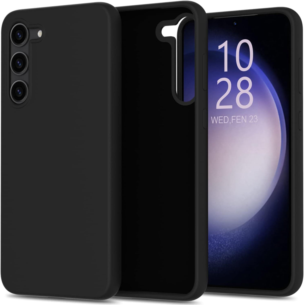 جراب AWH لهاتف Galaxy S23+ Plus - غطاء سيليكون سائل حريري خفيف الوزن وخفيف الوزن - بطانة من الألياف الدقيقة مقاومة للخدش - مصمم للنساء والفتيات - جراب هاتف واقٍ (أسود)