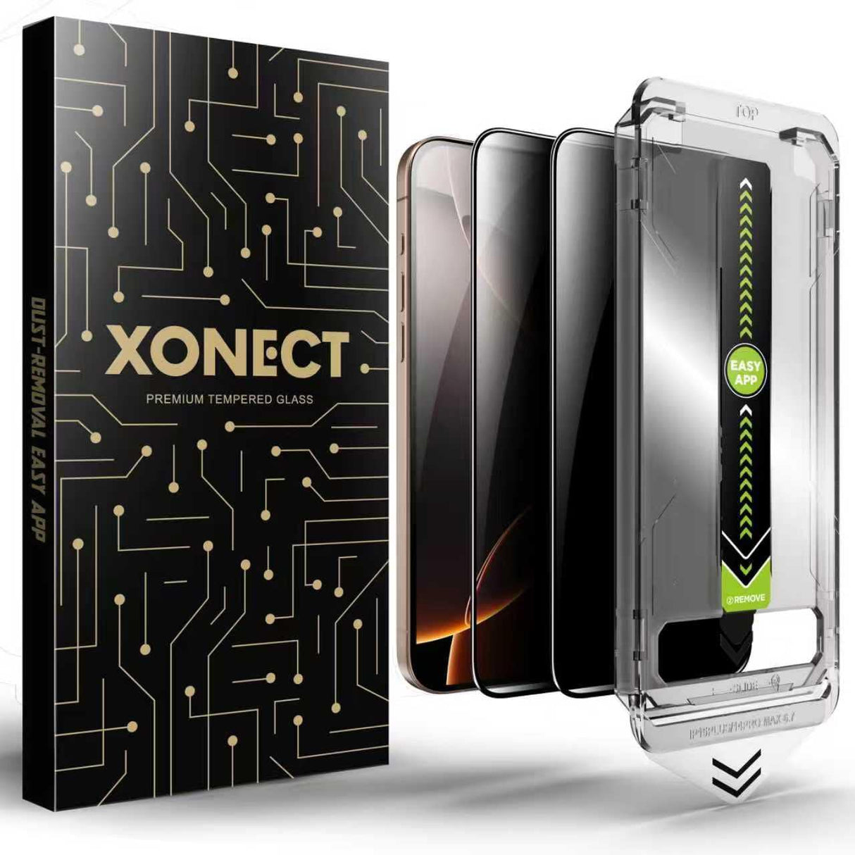 XONECT Screen Protector for iPhone 16 Pro Max Compatible - 9H Tempered Glass, HD Clear, 2-Pack (Privacy)