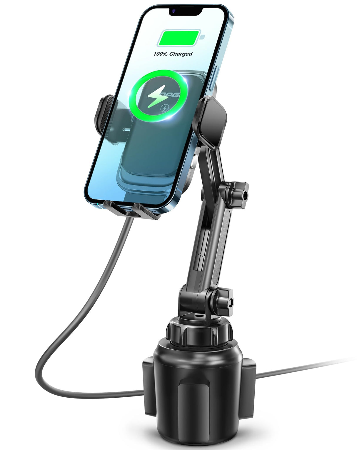 TOPGO [Upgraded] Cup Holder Phone Mount Wireless Charger,Universal Cell Phone Holder Car Charger Wireless-Charger-Cup-Phone-Holder Fast Charging for iPhone11/11 Pro/11 Pro Max, Samsung Galaxy Black
