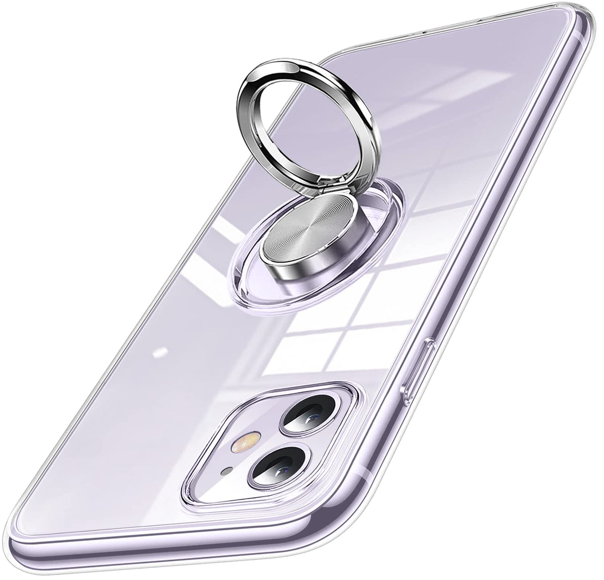 ZHIYIWU iPhone 11 Case 6.1" Crystal Clear Silicone Protective Phone Case with Ring Holder Kickstand Shockproof Anti-Scratch Flexible TPU Bumper Cover - Clear
