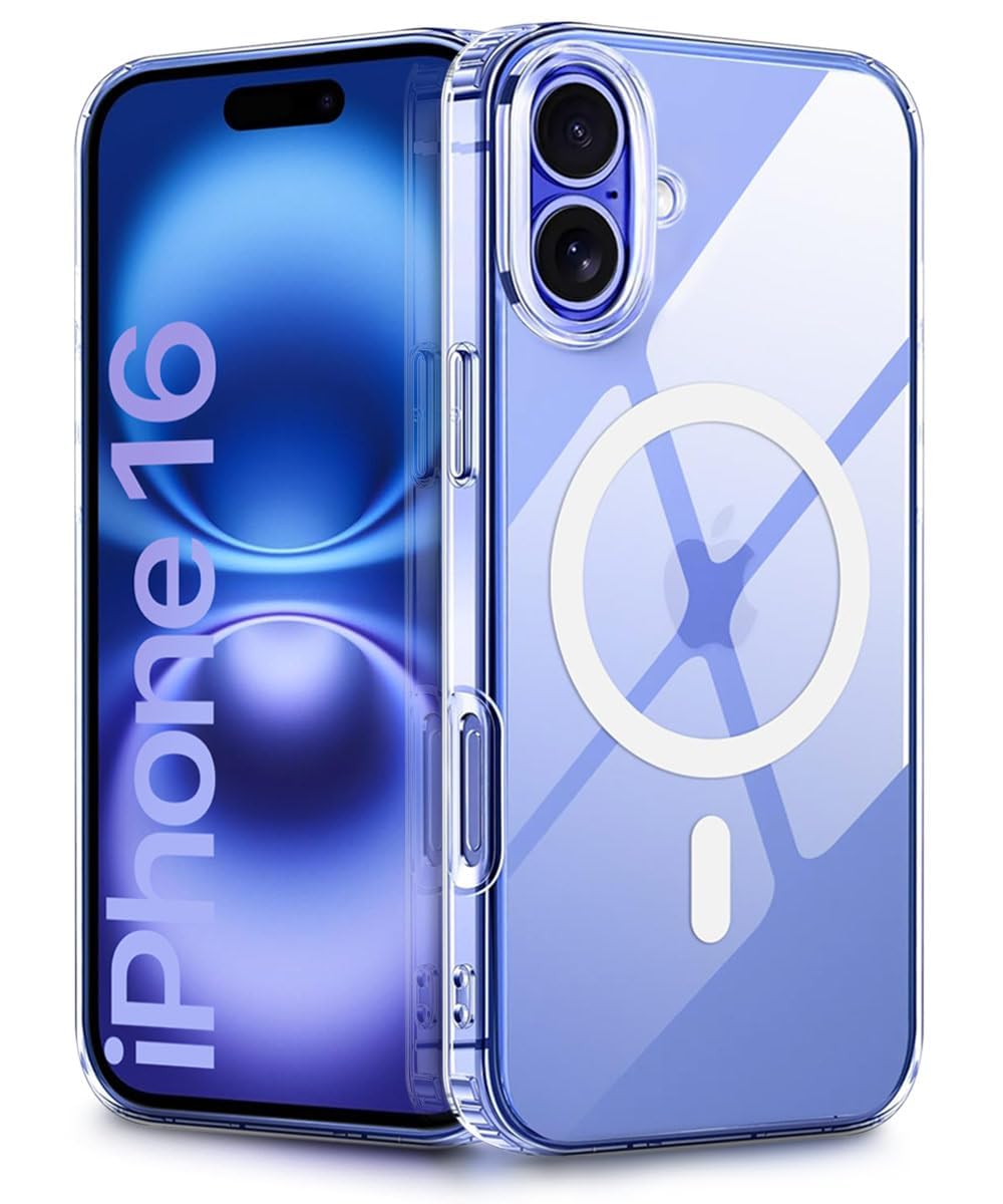غطاء TR-PLANET لهاتف iPhone 16 متوافق مع MagSafe، شفاف للغاية [غير قابل للاصفرار]، مقاوم للصدمات [حماية من الدرجة العسكرية]، جراب مغناطيسي لهاتف iPhone 16، MagSafe شفاف