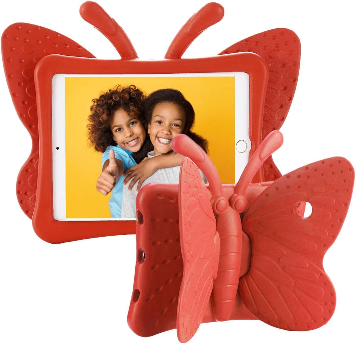 جراب AWH لجهاز iPad من الجيل السادس - جراب iPad من الجيل الخامس، جراب iPad Air 2 للأطفال، جراب واقٍ فائق الحماية من الصدمات من إسفنج EVA على شكل فراشة لجهاز iPad Air/Air 2 مقاس 9.7 بوصة 2017/2018 (أحمر)