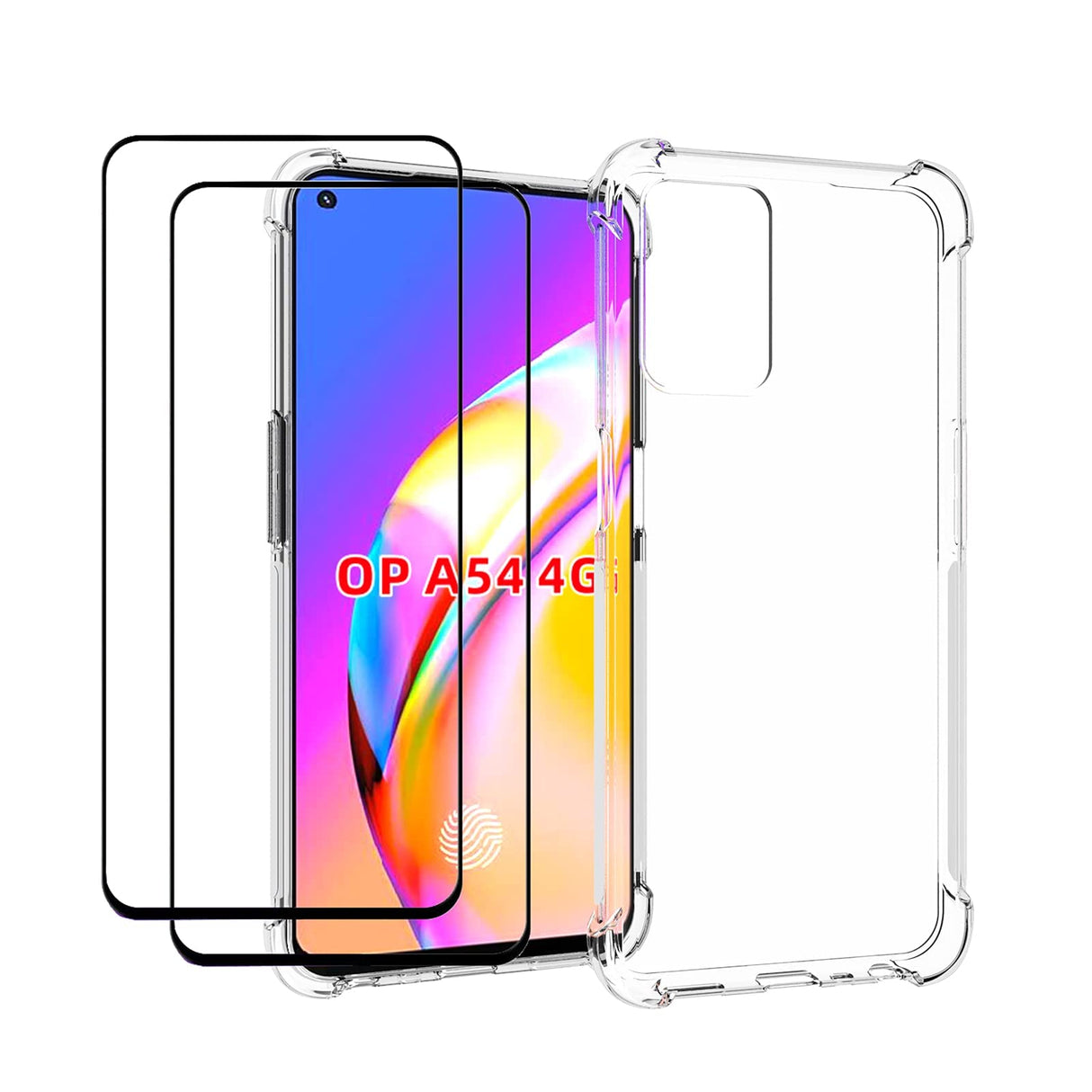 جراب AWH لهاتف Oppo A54 4G مع زجاج مقوى (قطعتين) مع حافة ناعمة من مادة TPU ممتصة للصدمات مع زوايا معززة وغطاء واقٍ شفاف.